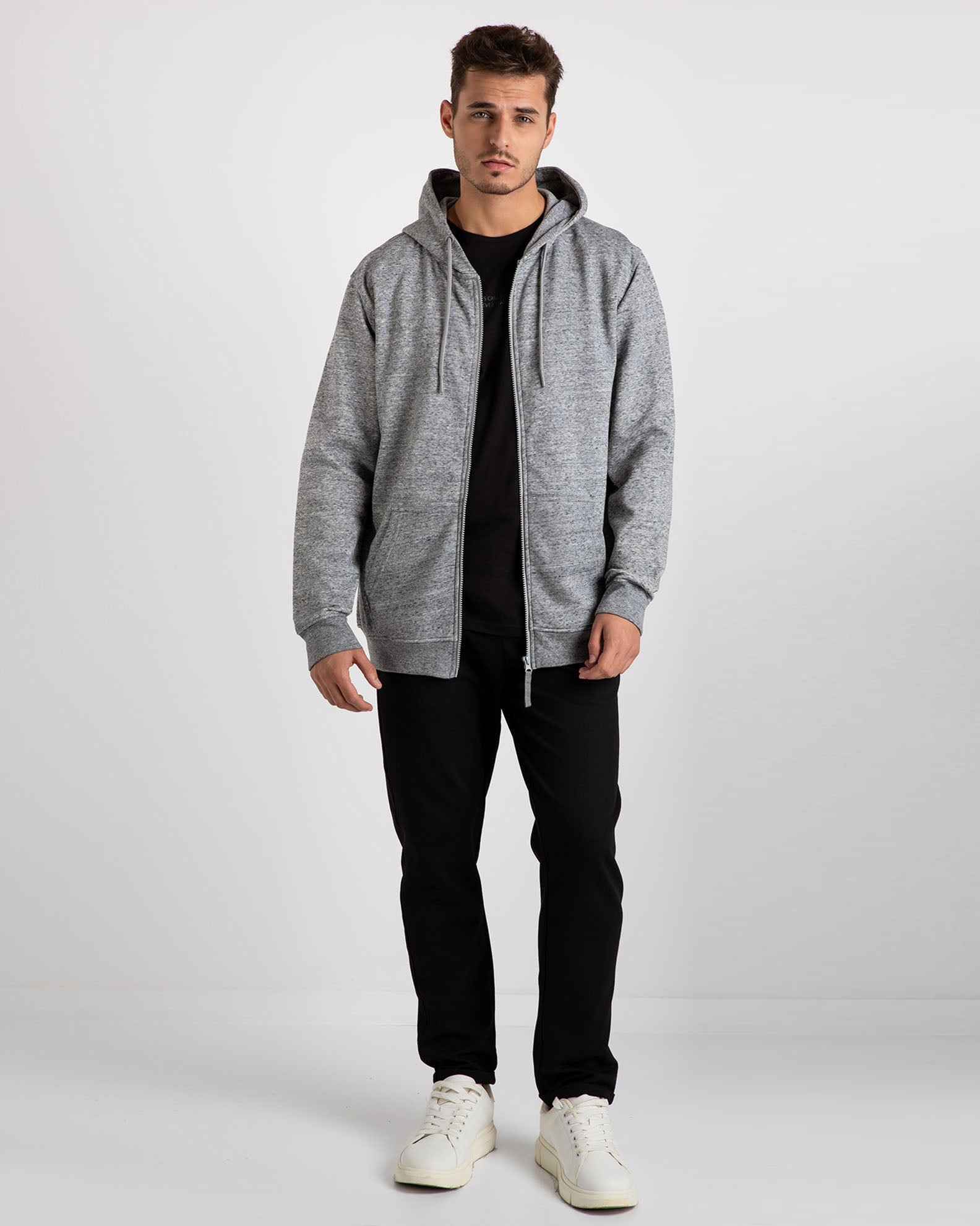 Men's hooded sweatshirt 'Bruno'-GRAY MELANGE