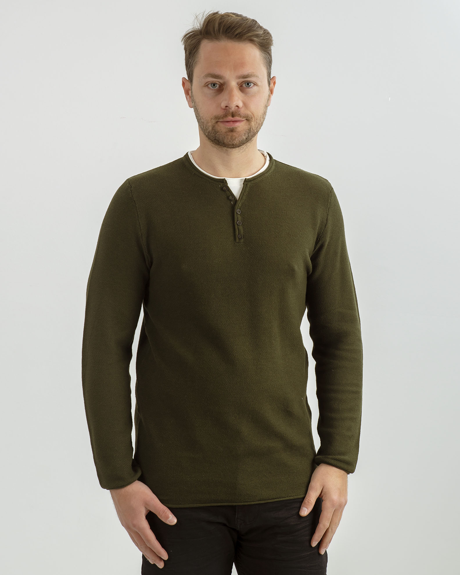 Men's Knitted Blouse 'Adri'-KHAKI