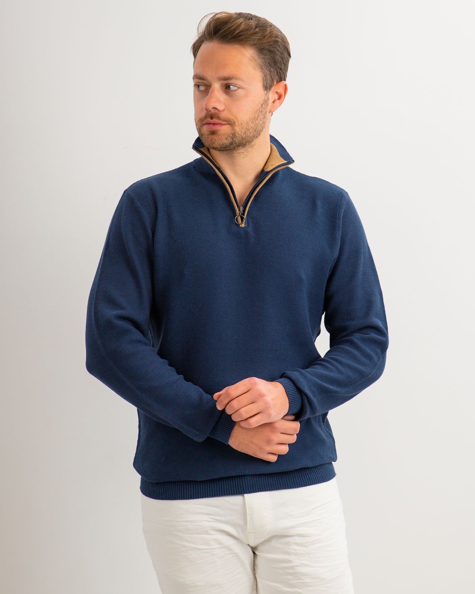 Men's 'Rio' Zip Up Knit Top-BLUE