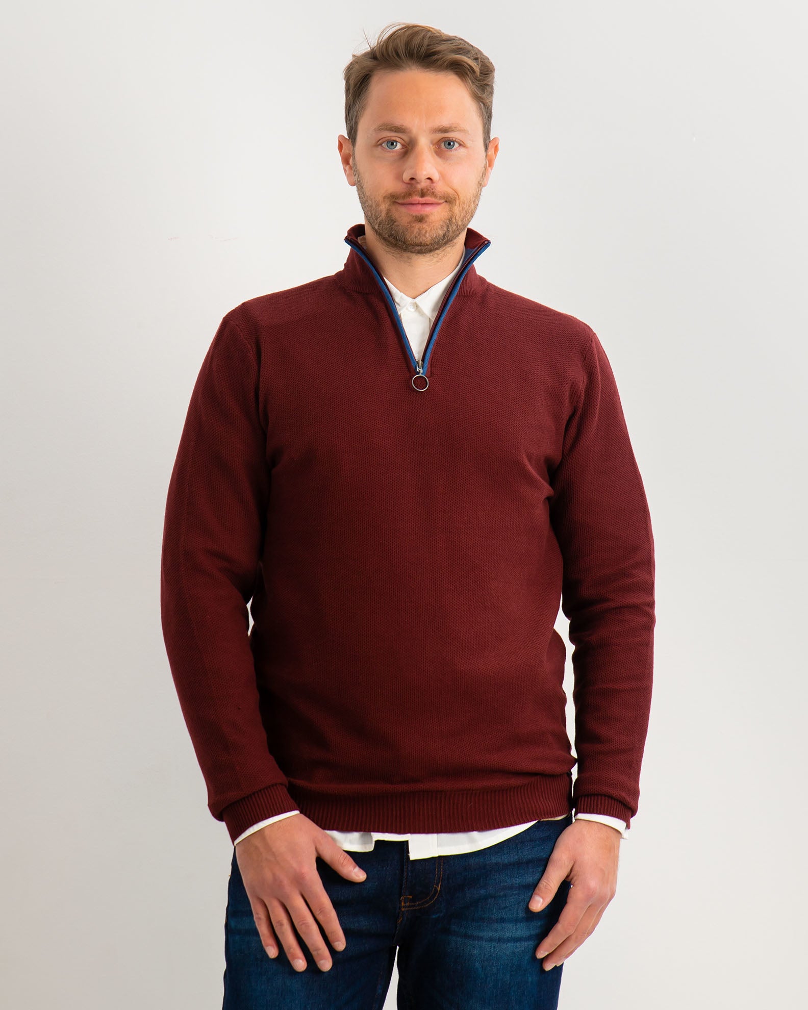 Men's 'Rio' Zip-Up Knit Top-BORDEAUX