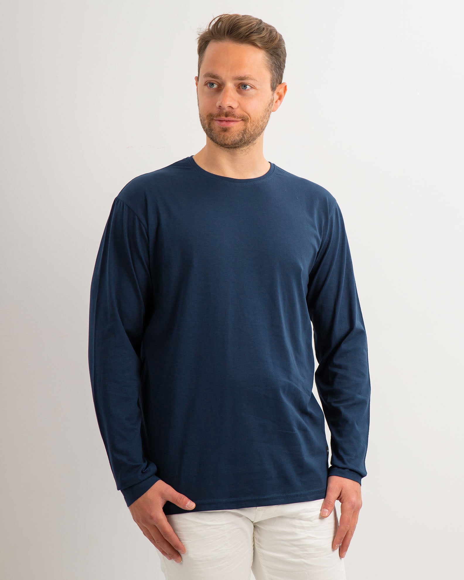 Men's Long Sleeve 'Solid' Blouse-BLUE NAVY