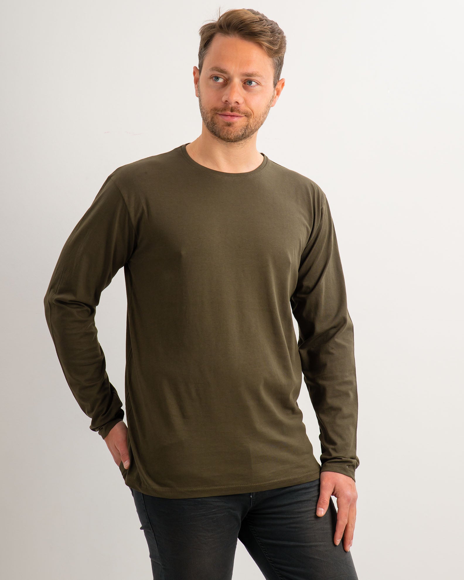 Men's Long-Sleeve Blouse 'Solid'-KHAKI