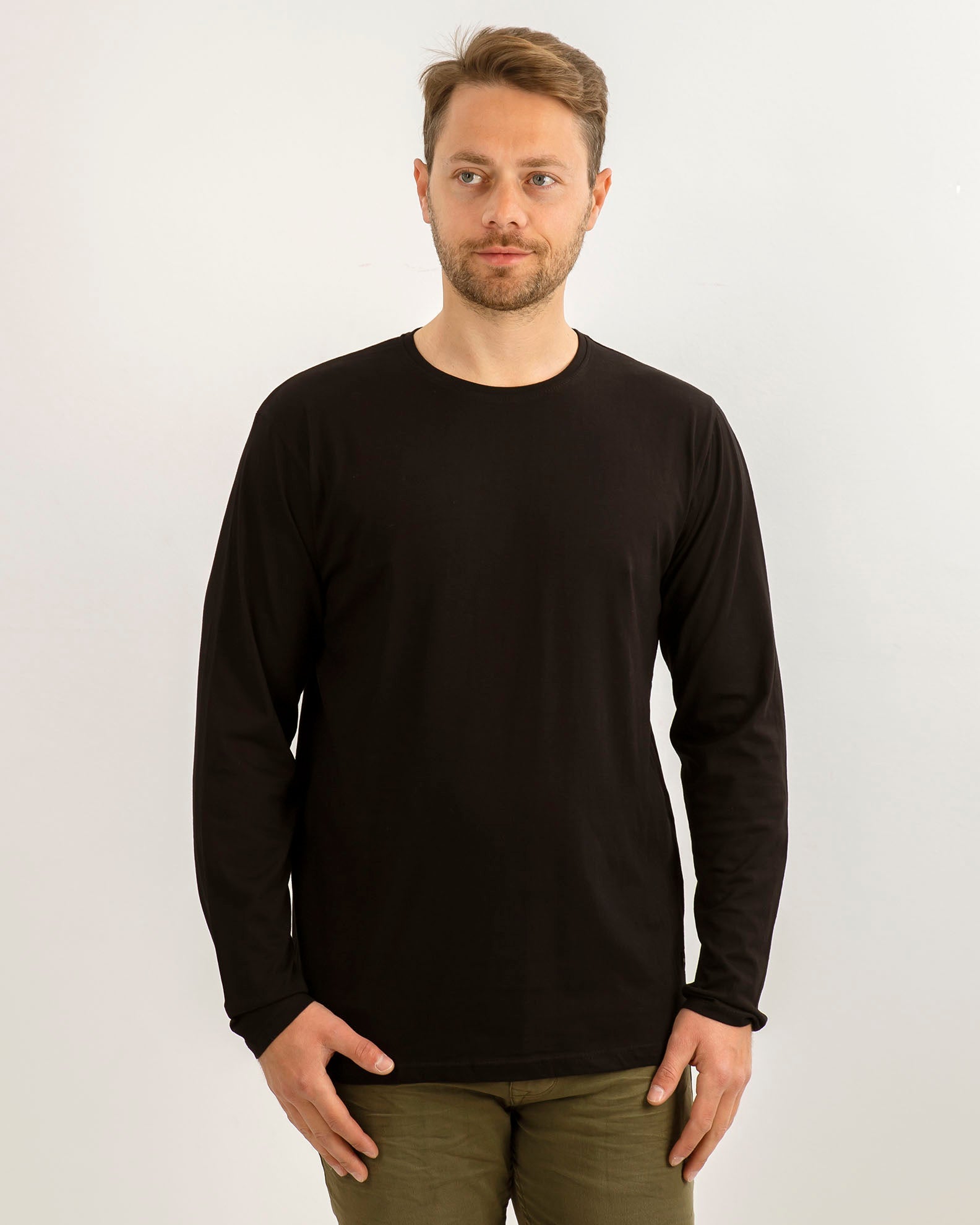 Men's Long-Sleeve Blouse 'Solid'-BLACK