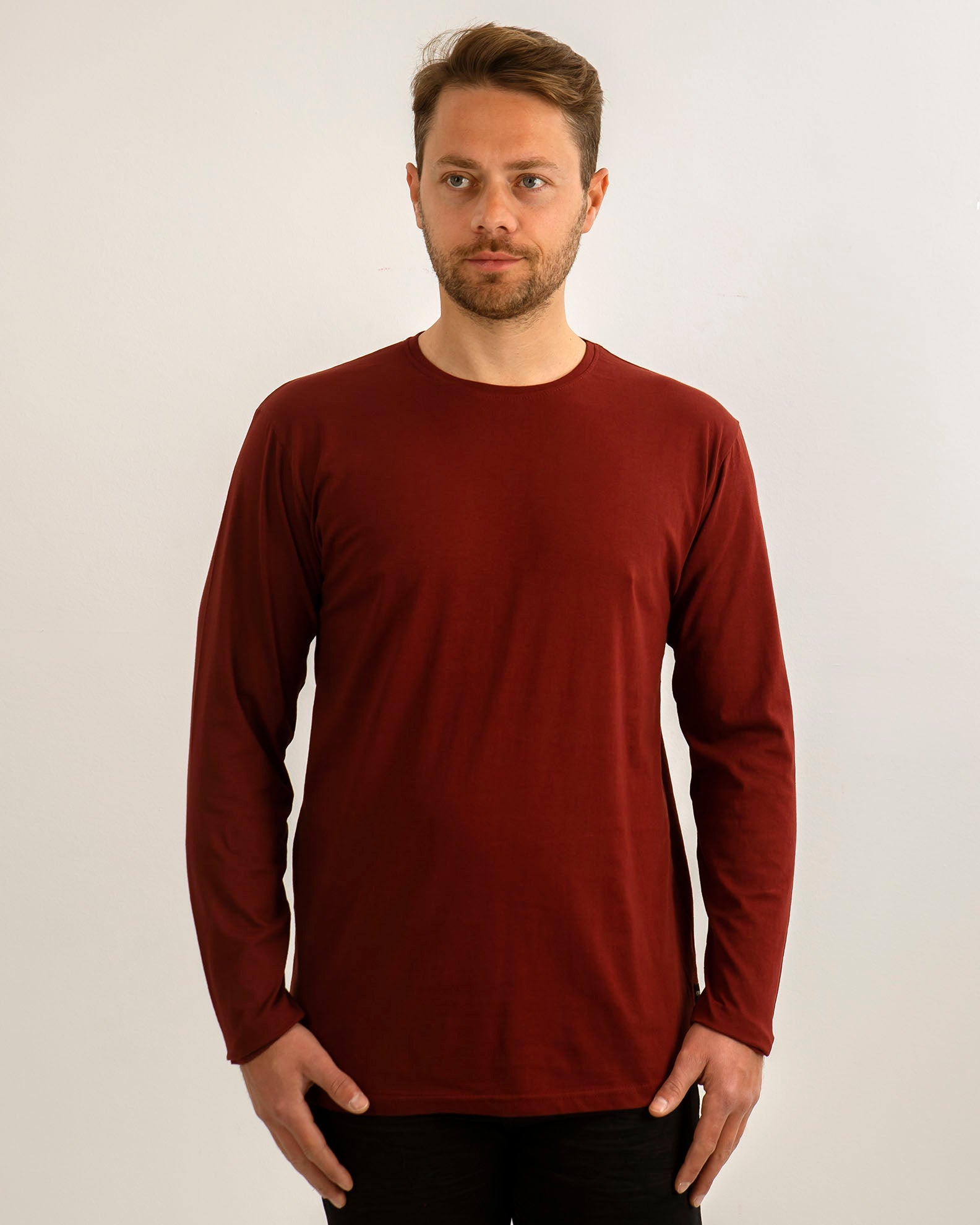 Men's Long Sleeve 'Solid' Blouse-BORDEAUX