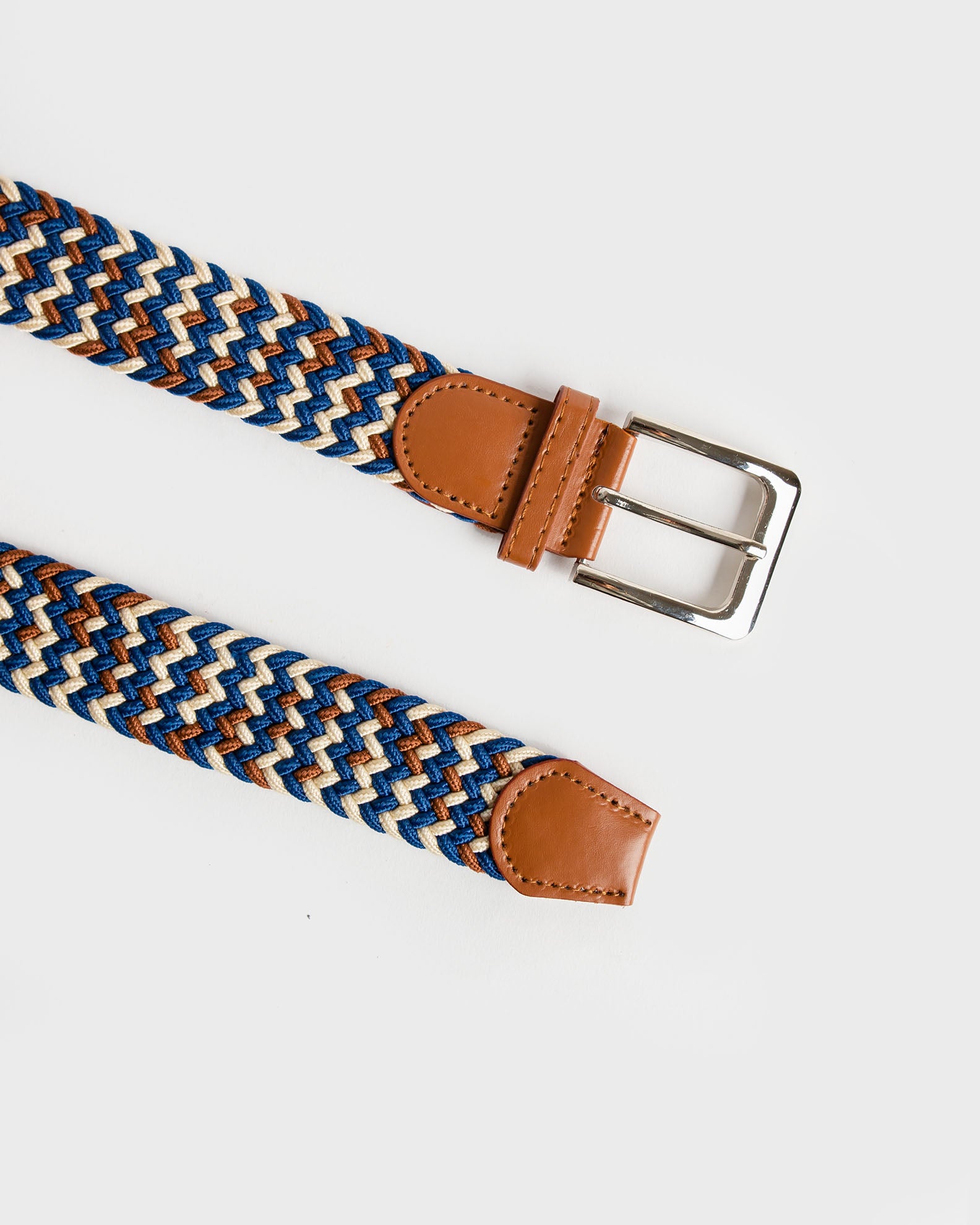 Ανδρική Ελαστική Πλεκτή Ζώνη "Knitted elastic belt"-blue/brown/ecru