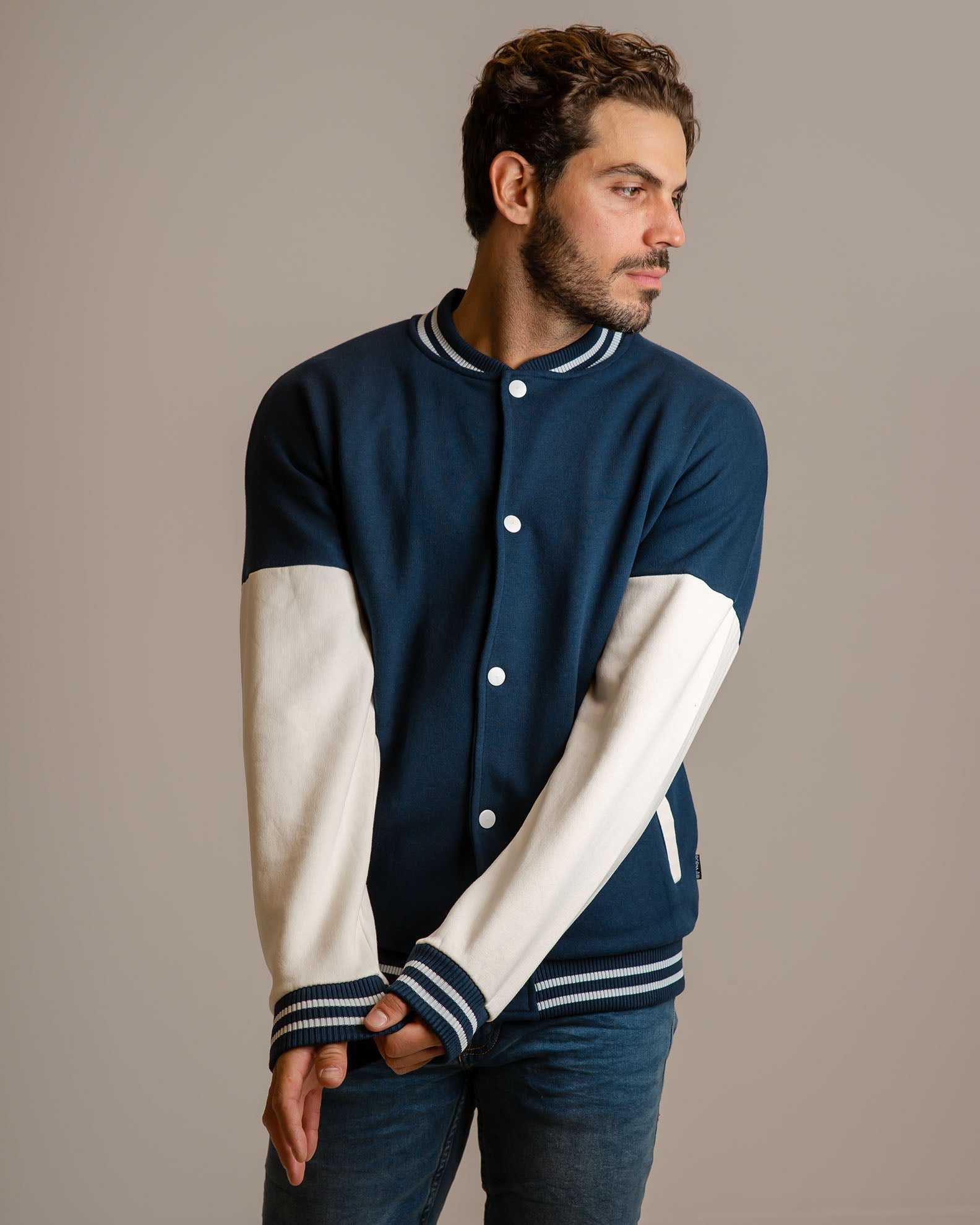 Men's 'Santos' Button Up Sweatshirt-NAVY