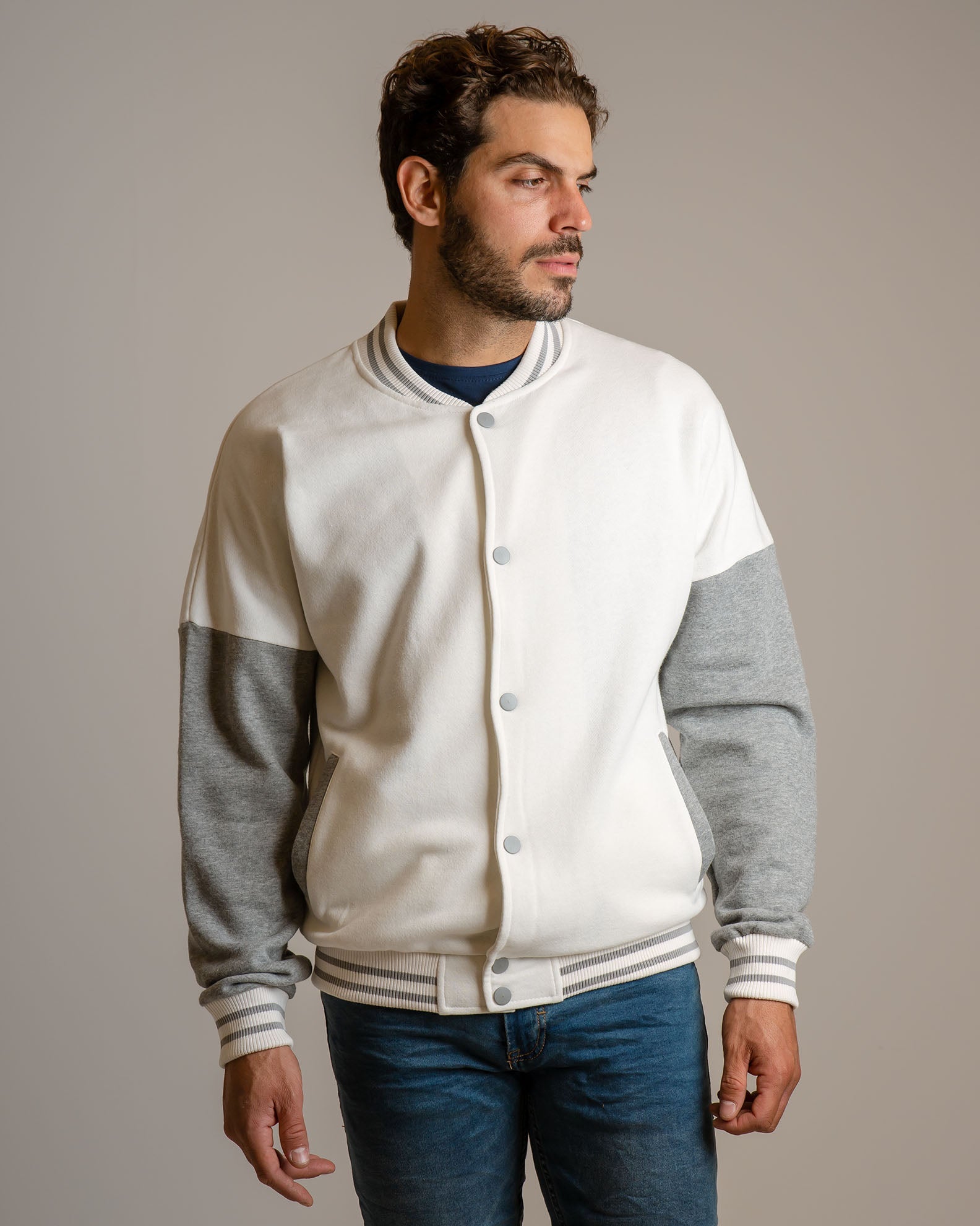 Men's 'Santos' Button Up Sweatshirt-OFFWHITE