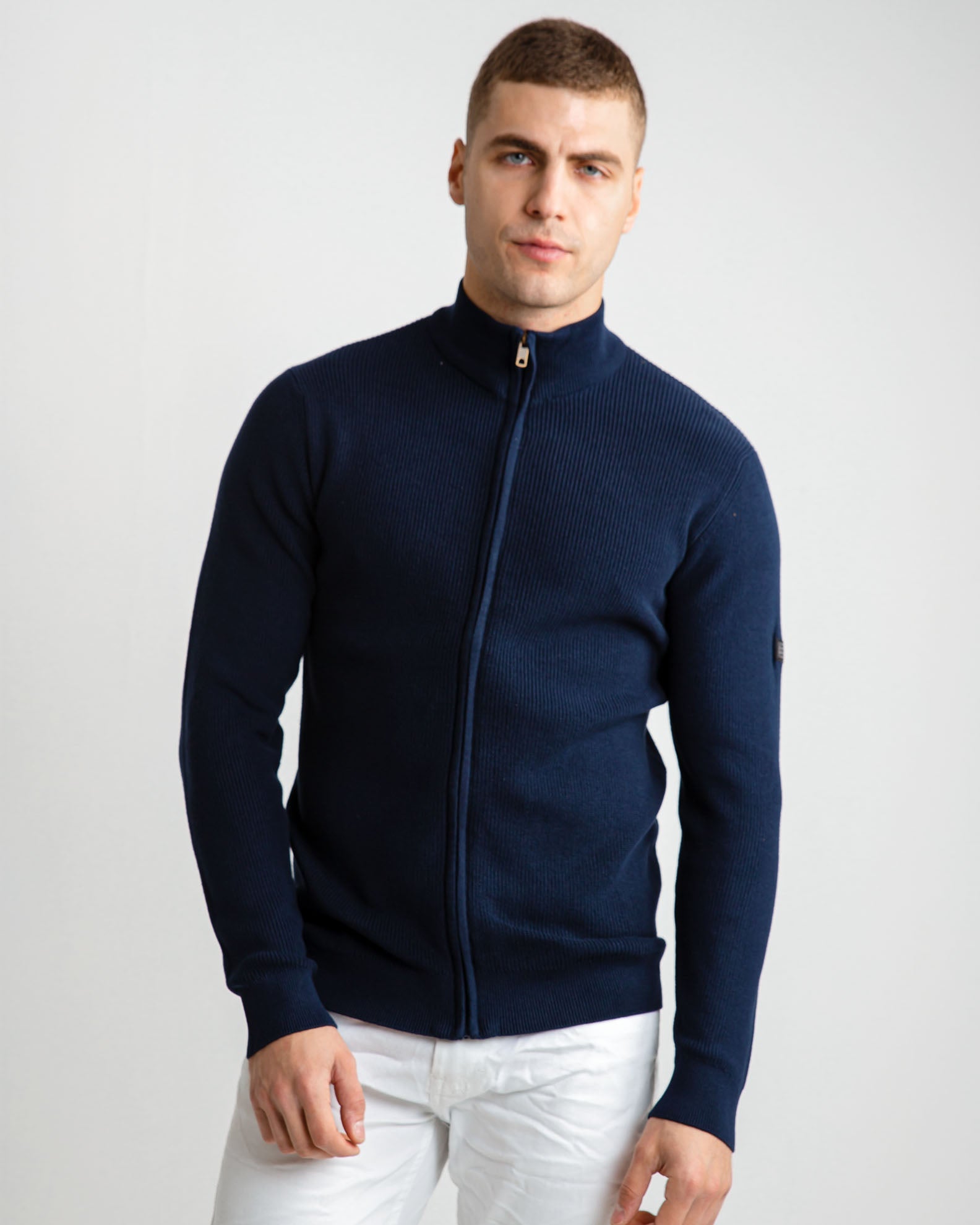 Men's Knitted Cardigan with Zipper 'Salvador'-BLUE