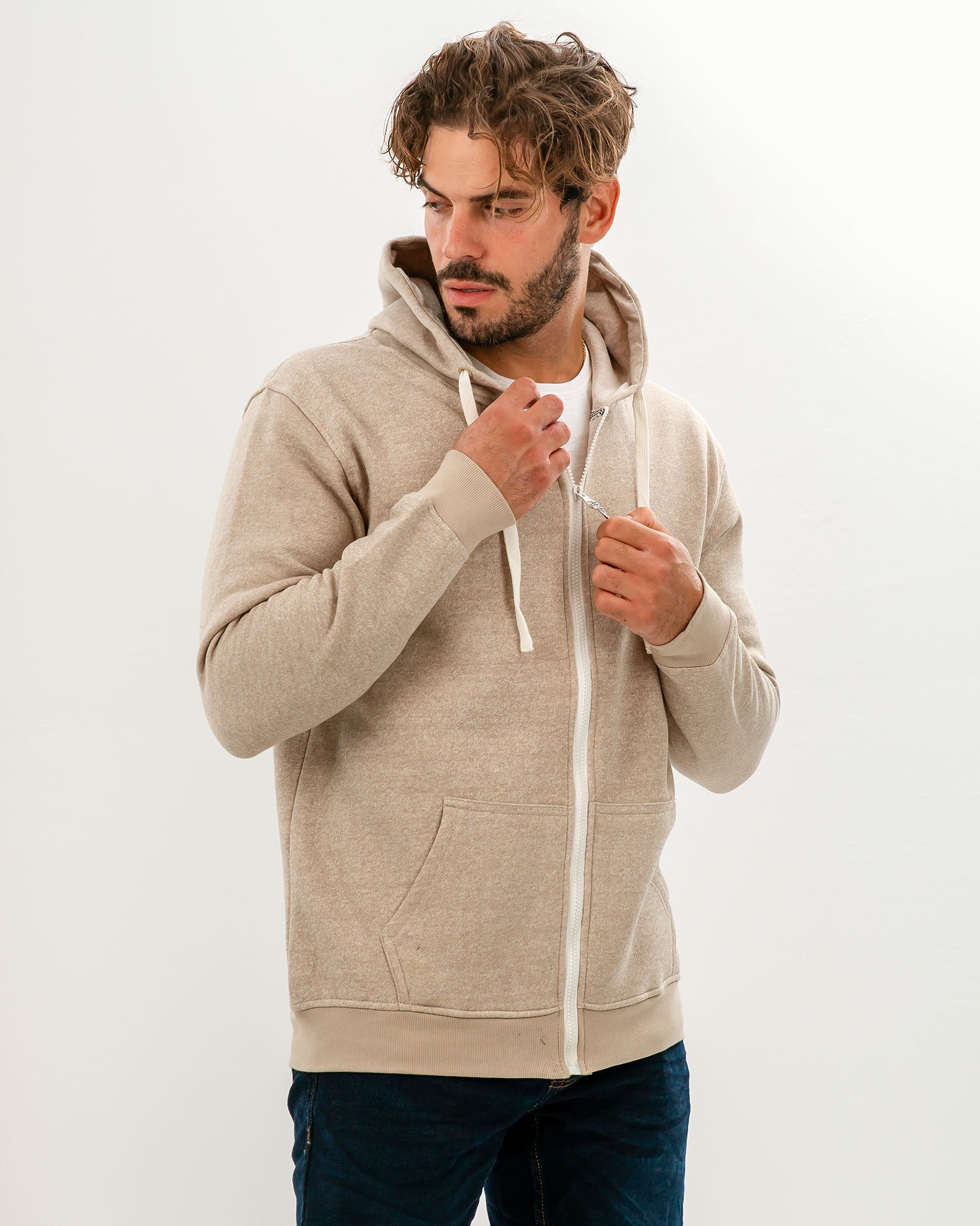 Men's Hooded Sweatshirt 'Giovanni'-BEIGE MELANGE