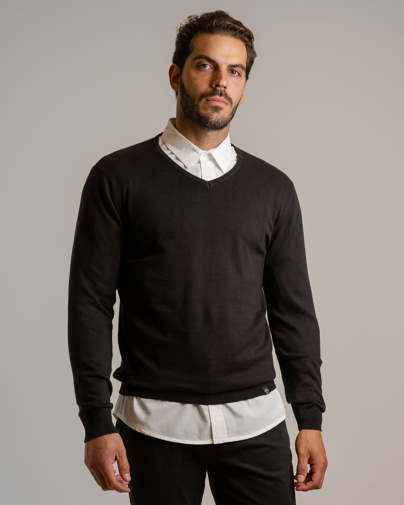 Men's V-Neck Knitted Blouse 'Roman'-BLACK