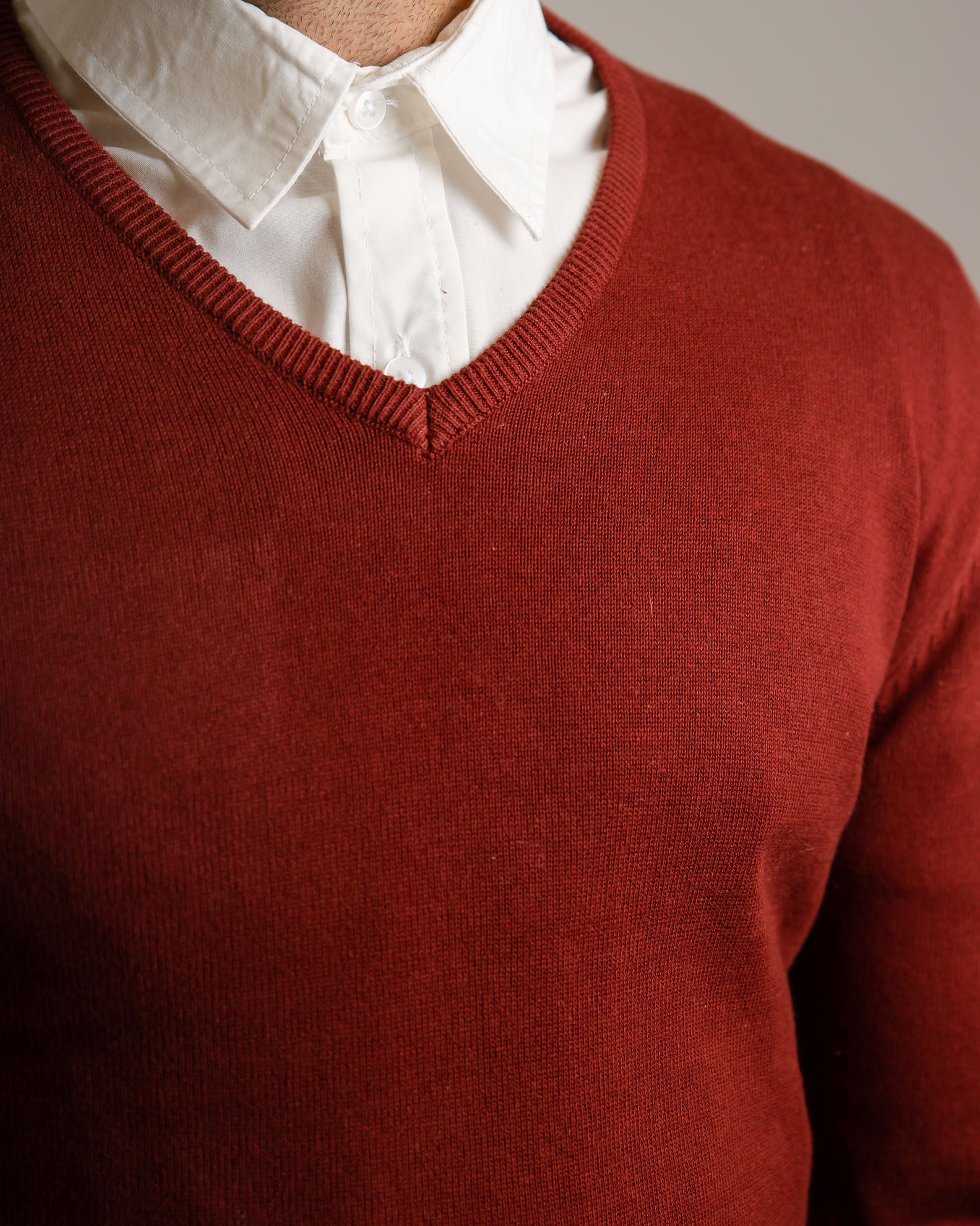 Men's V-Neck Knitted Blouse 'Roman'-BORDEAUX