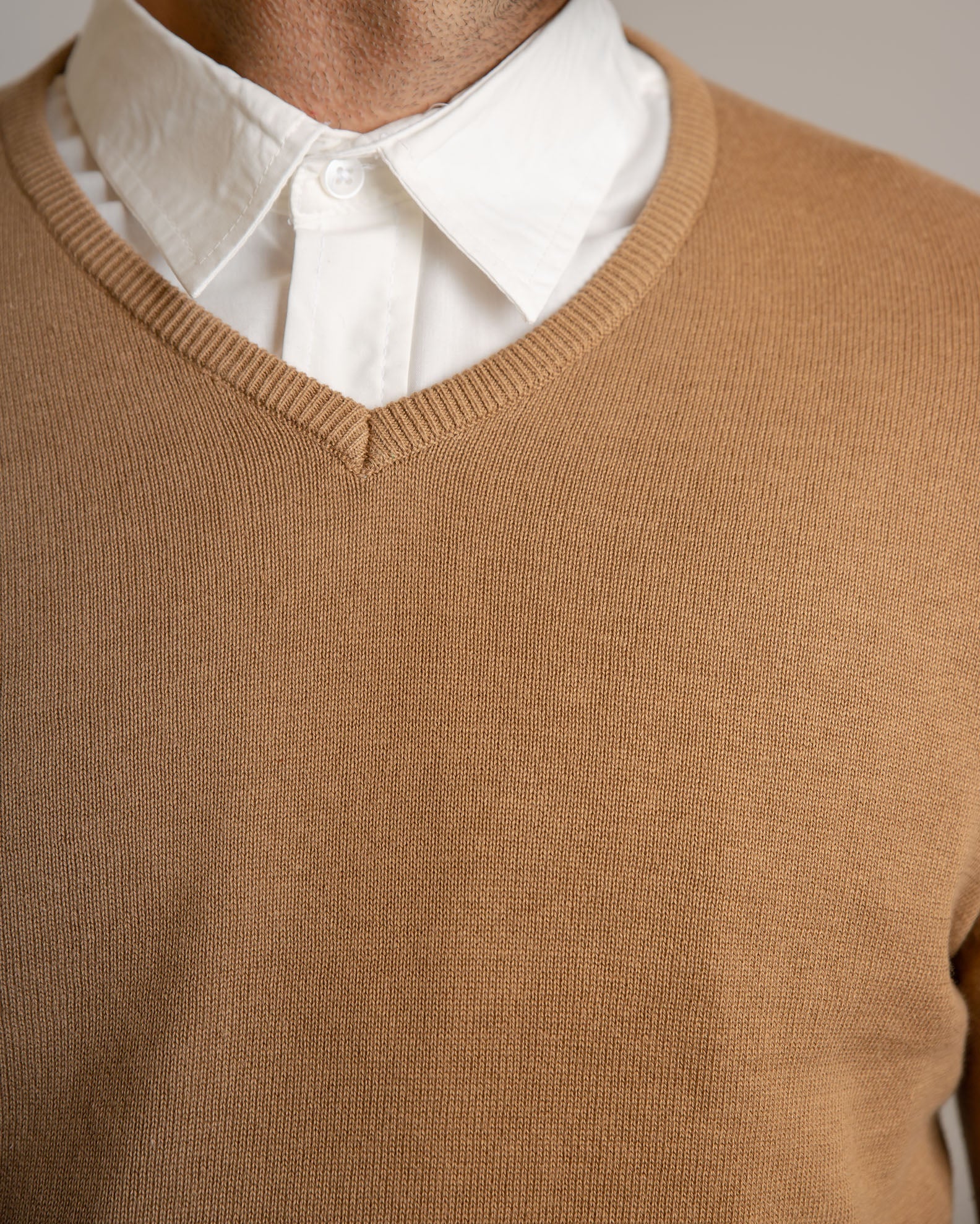 Men's V-Neck Knitted Blouse 'Roman'-CAMEL