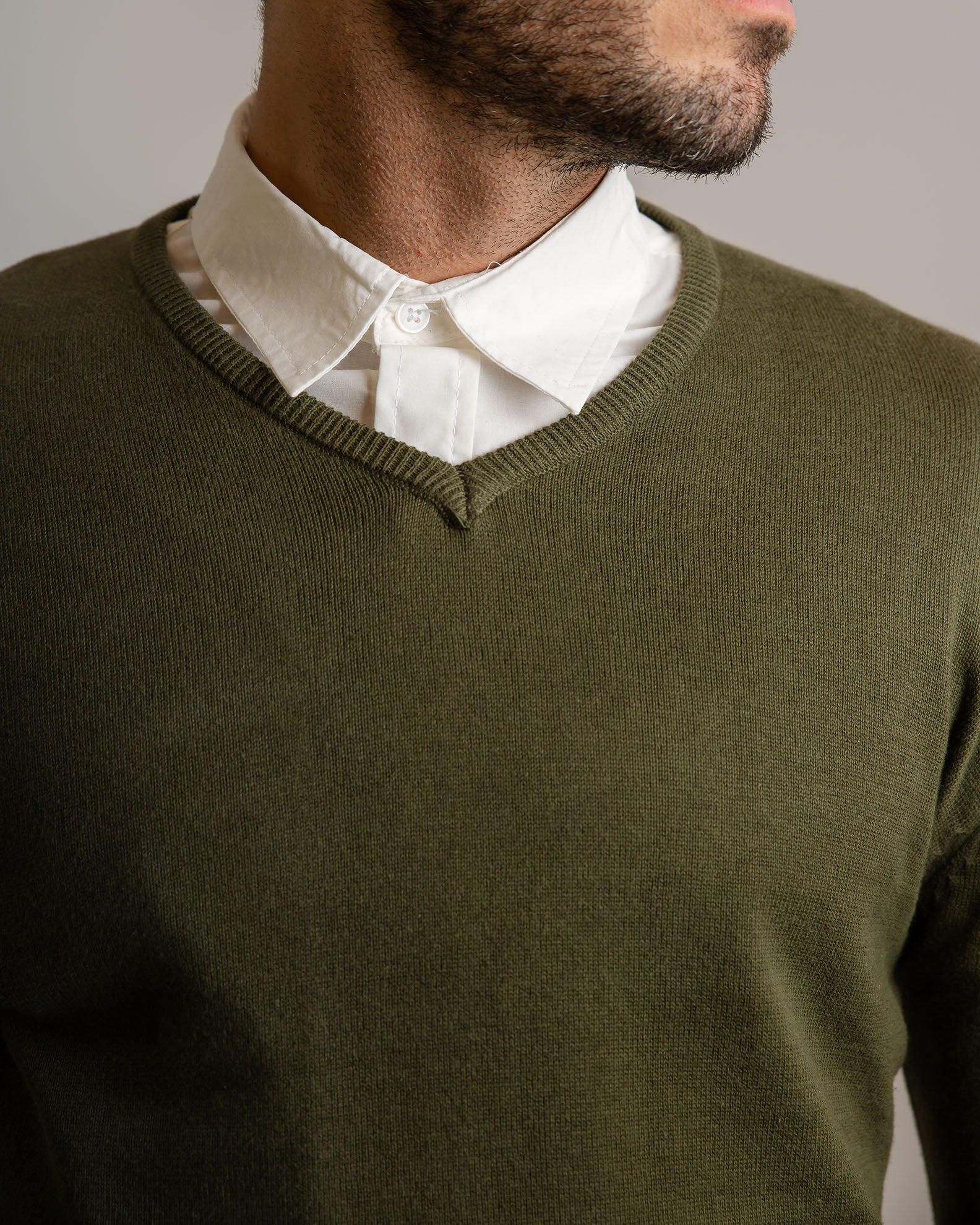 Men's V-Neck Knitted Blouse 'Roman'-KHAKI