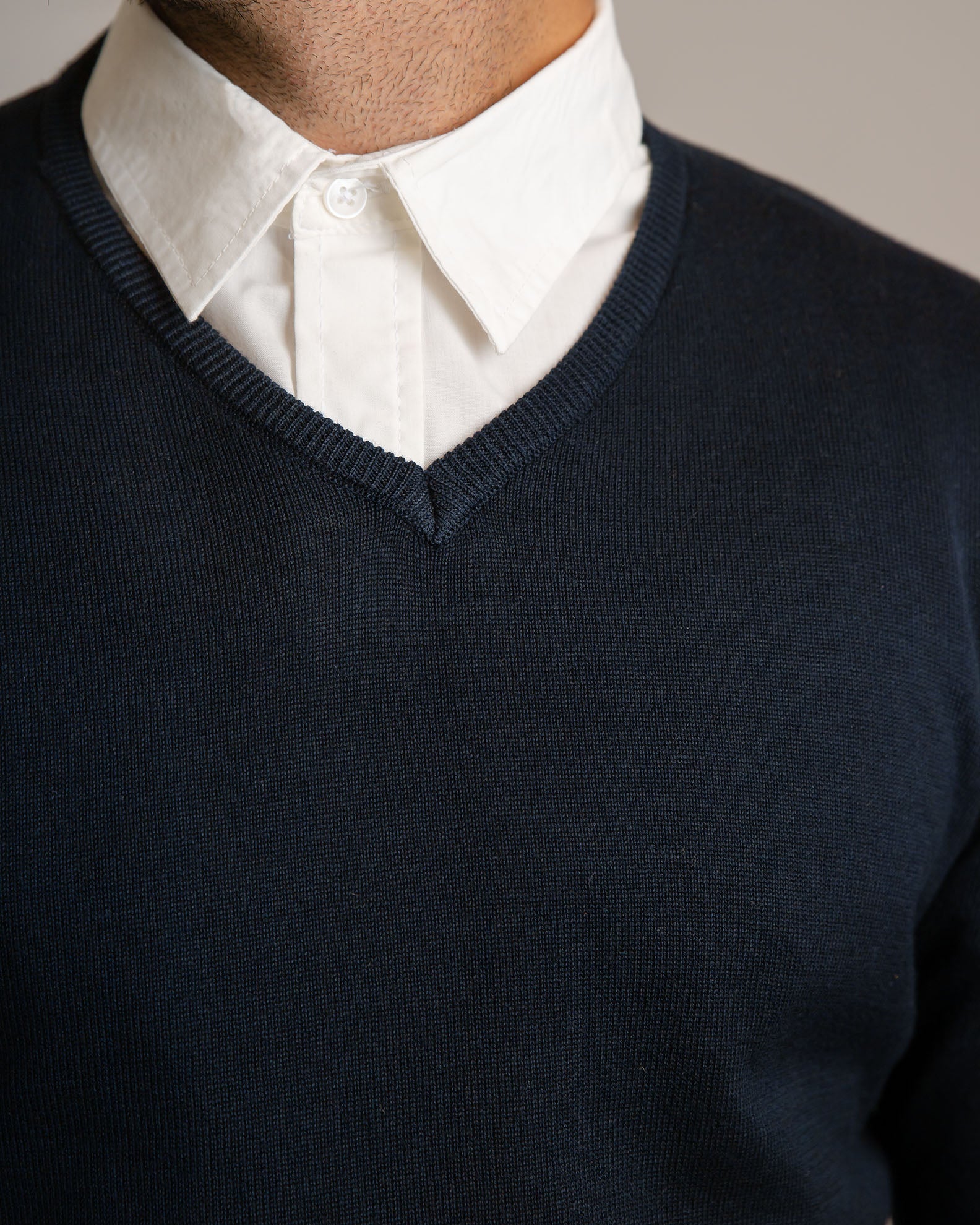 Men's V-Neck Knitted Blouse 'Roman'-BLUE NAVY