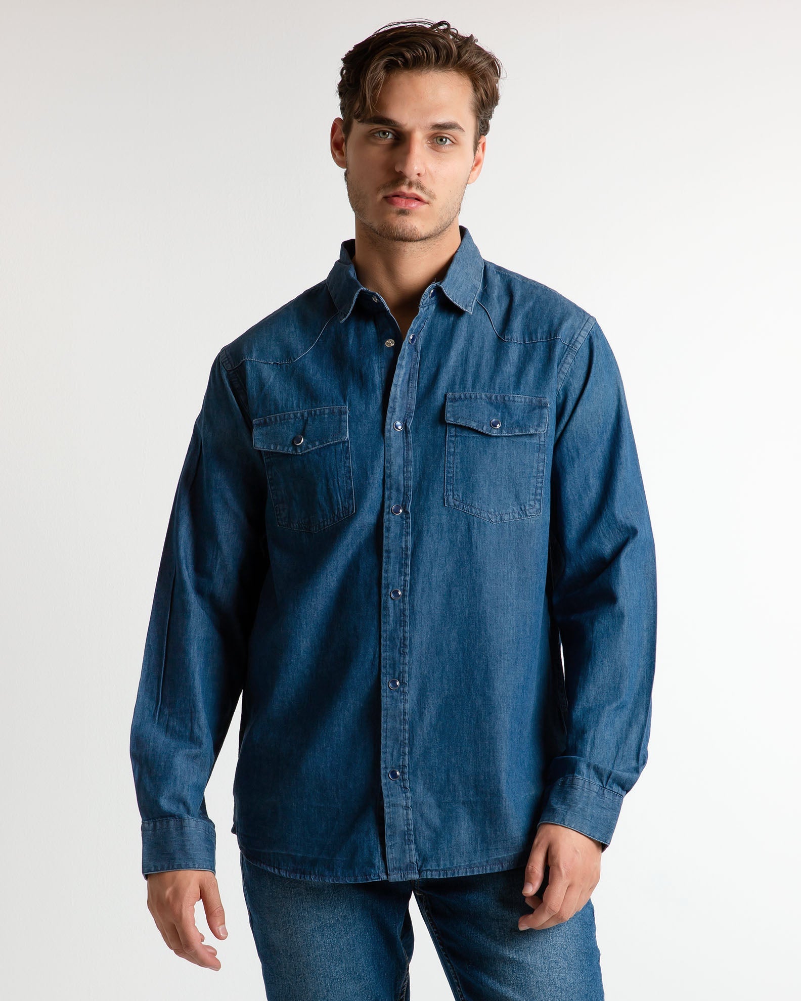 Men's Shirt with Pockets 'Ramiro'-BLUE DENIM