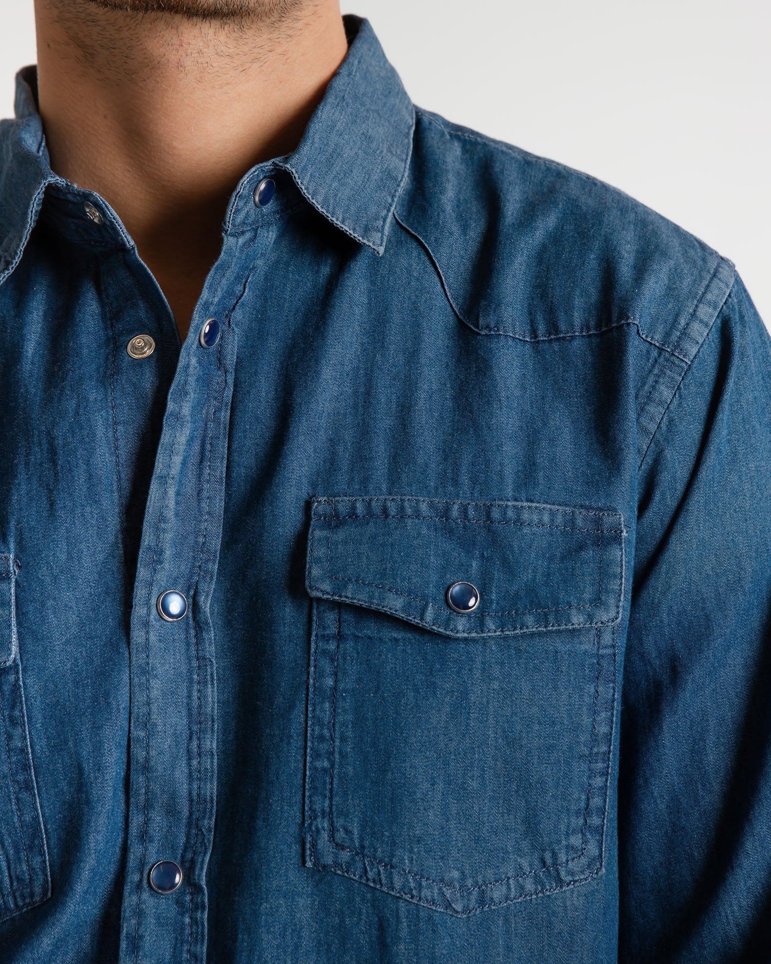 Men's Shirt with Pockets 'Ramiro'-BLUE DENIM