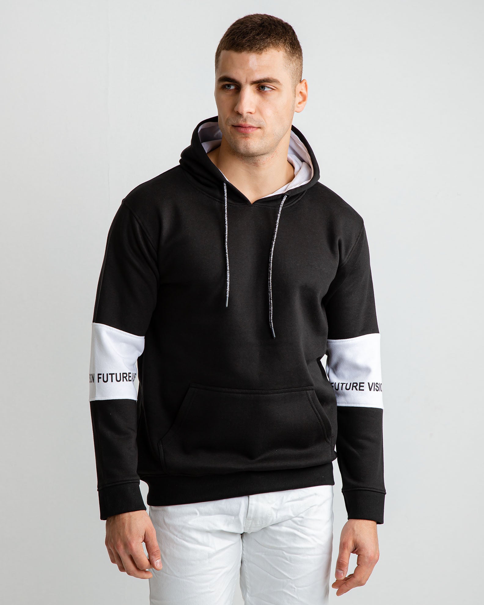 Men's Hoodie with 'Future Vision' Print-BLACK