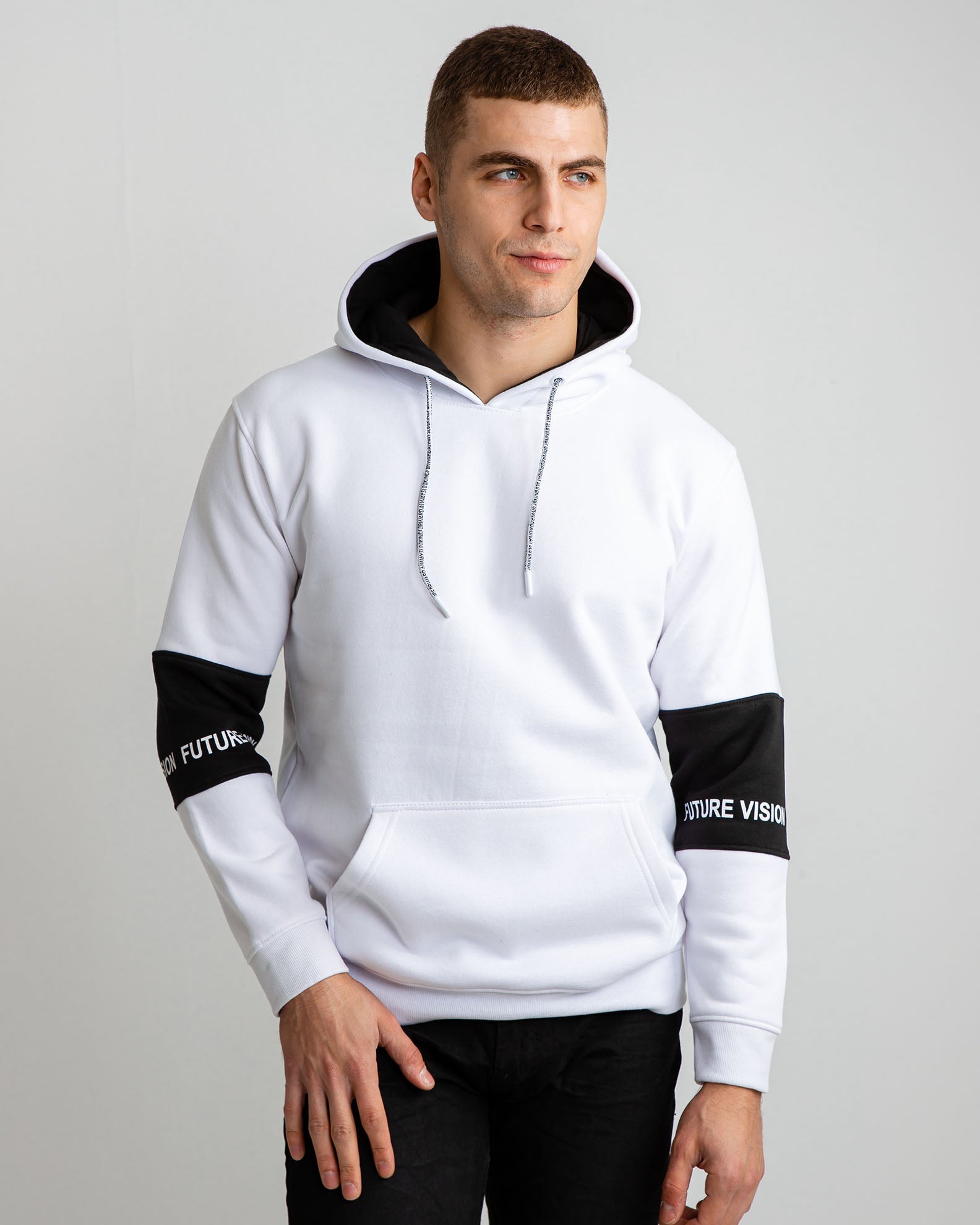 Men's Hoodie with 'Future Vision' Print-WHITE