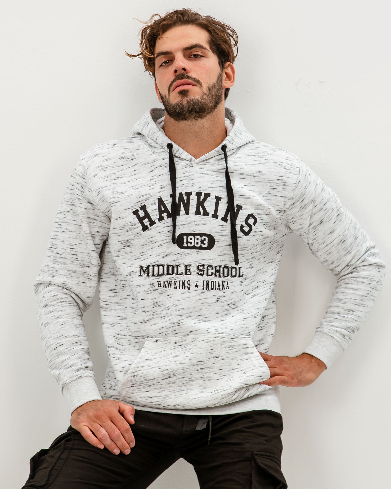 Men's 'Hawkins' Print Hoodie-OFFWHITE MELANGE