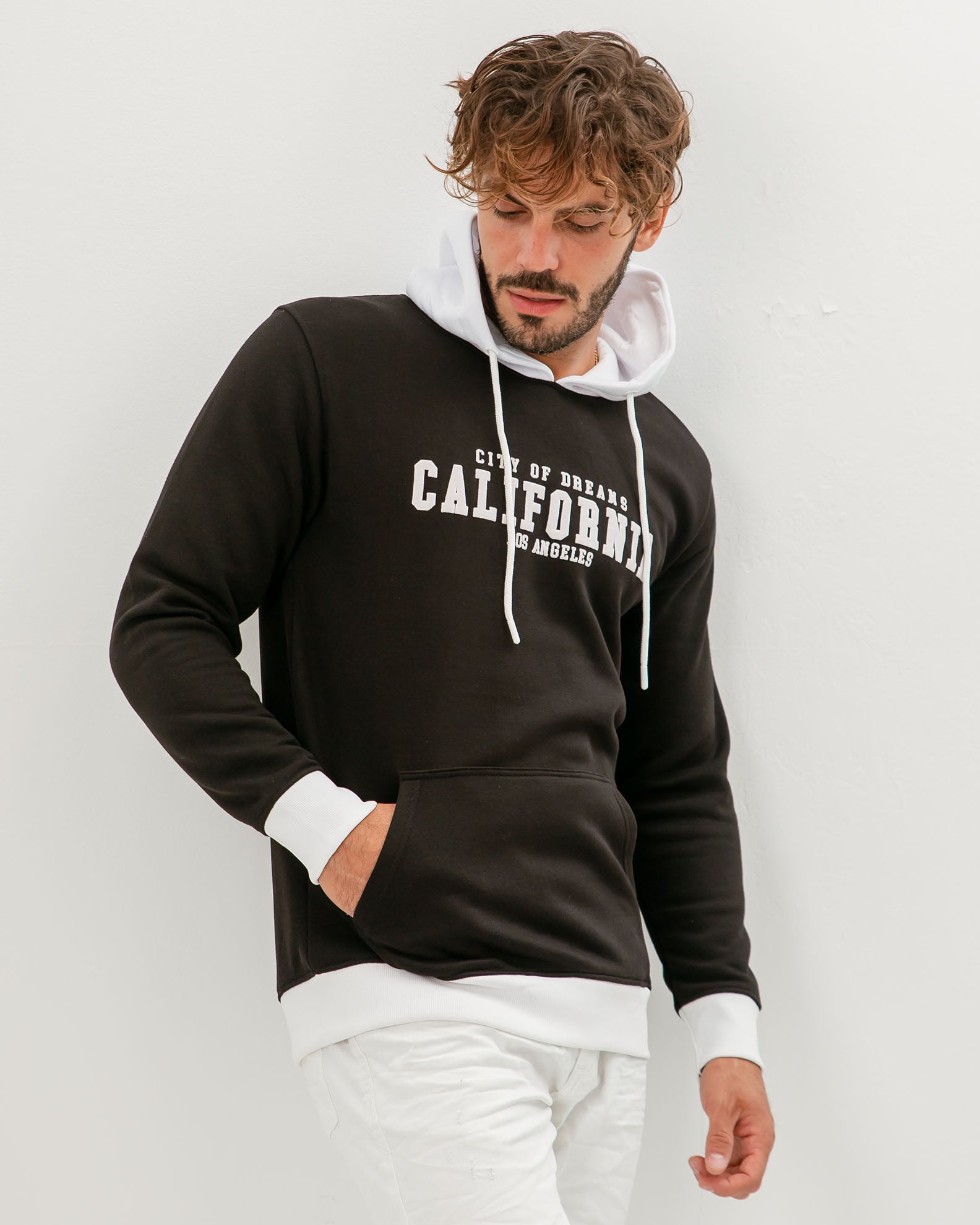 Men's Hoodie with 'California' Print-BLACK