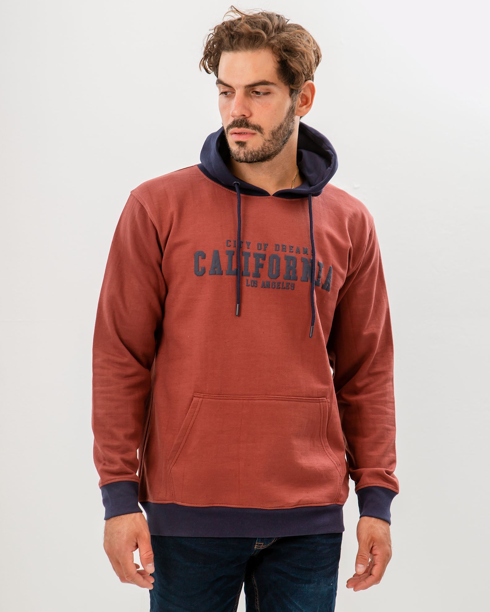 Men's Hoodie with 'California' Print-BORDEAUX