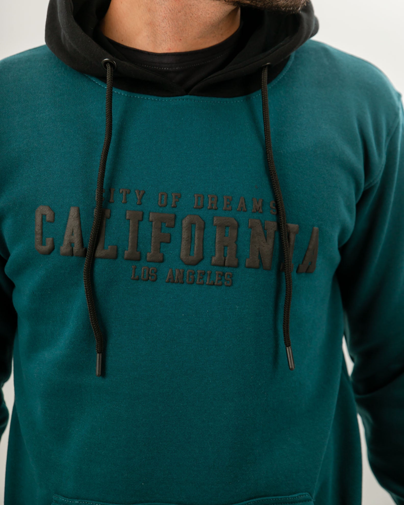 Men's Hoodie with 'California' Print-PETROL