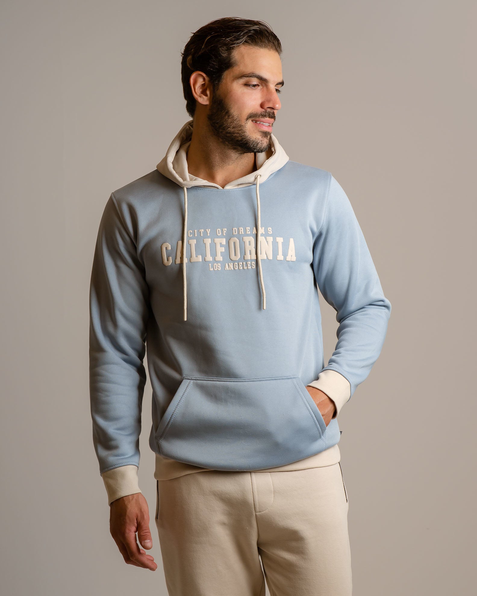 Men's Hoodie with 'California' Print-BLUE LIGHT