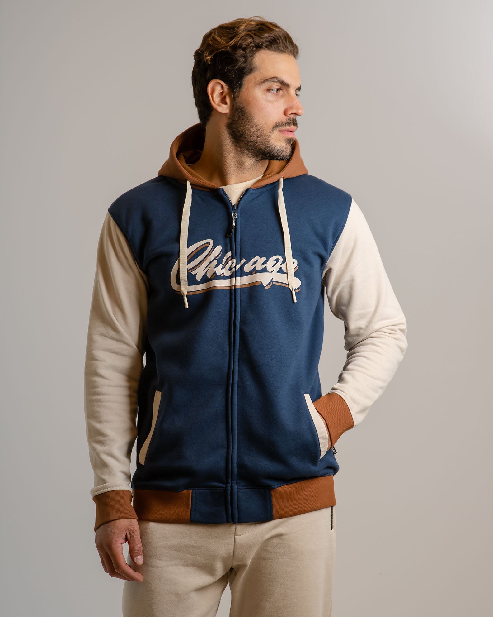 Men's Hooded Sweatshirt 'Chicago'-BLUE