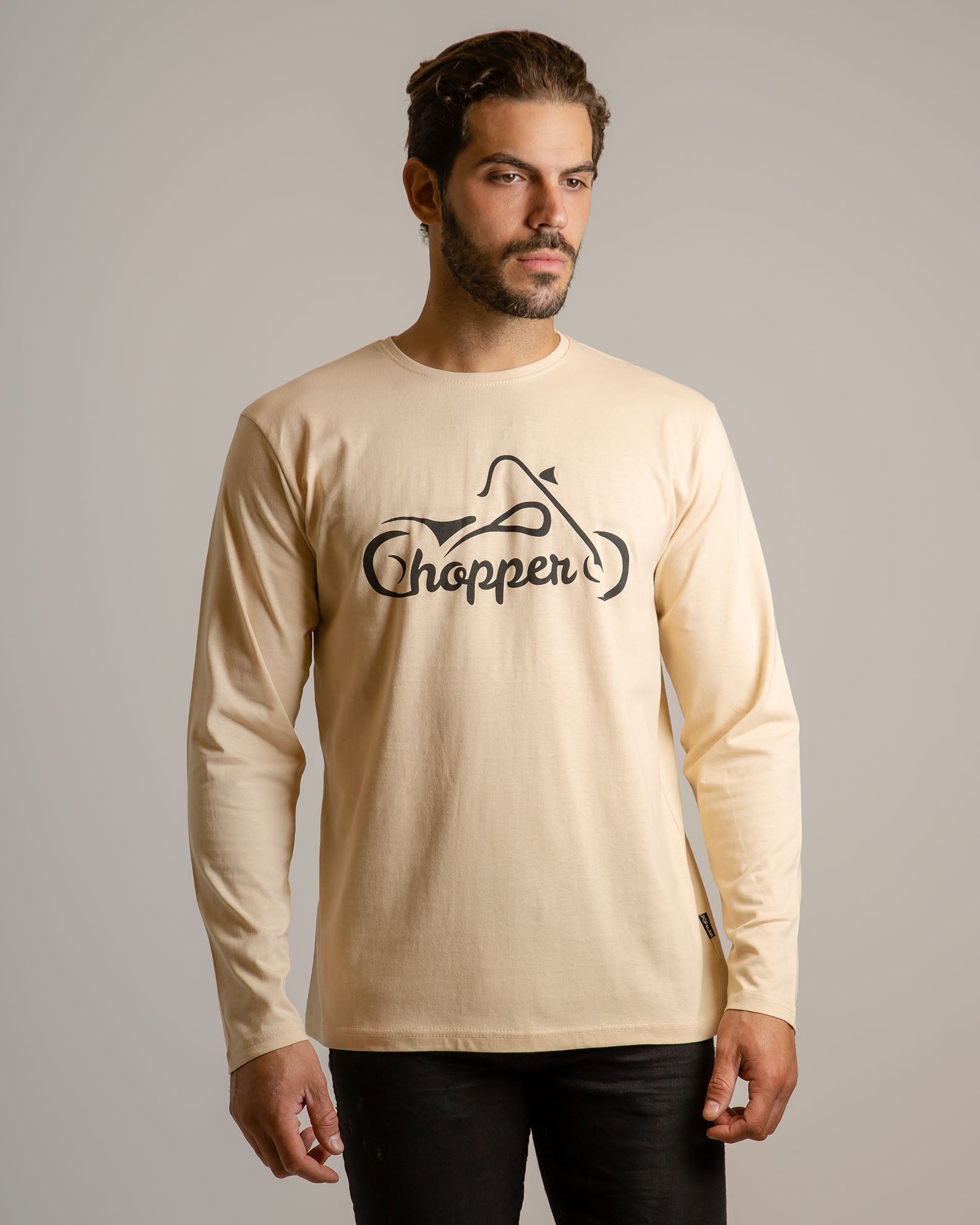 Men's Long Sleeve Shirt with 'Chopper' Print-CREAM