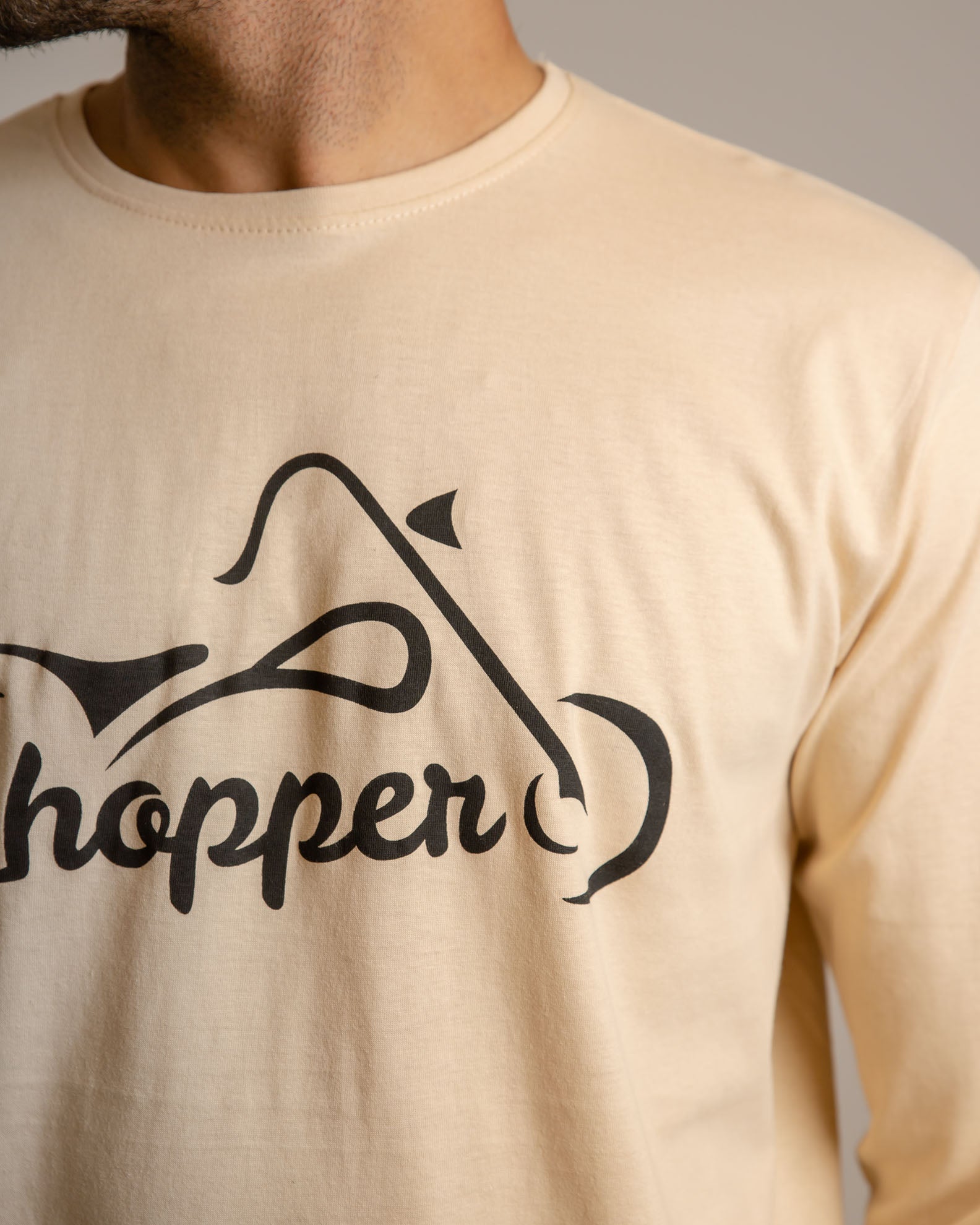 Men's Long Sleeve Shirt with 'Chopper' Print-CREAM