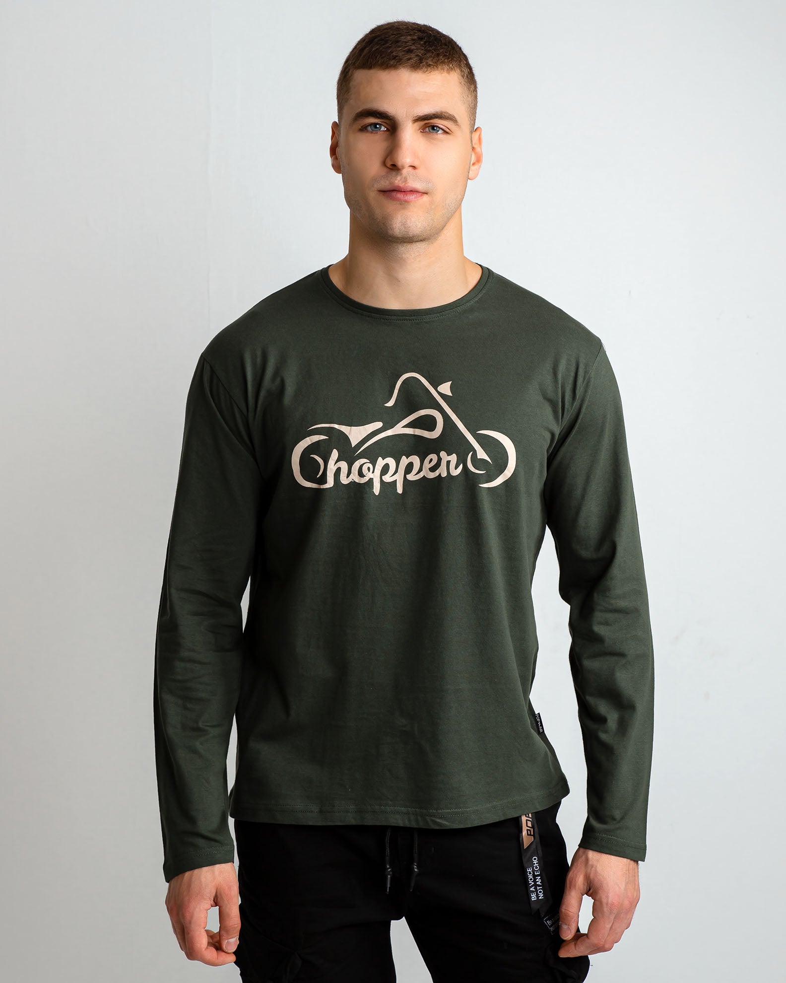 Men's Long Sleeve Shirt with 'Chopper' Print-KHAKI