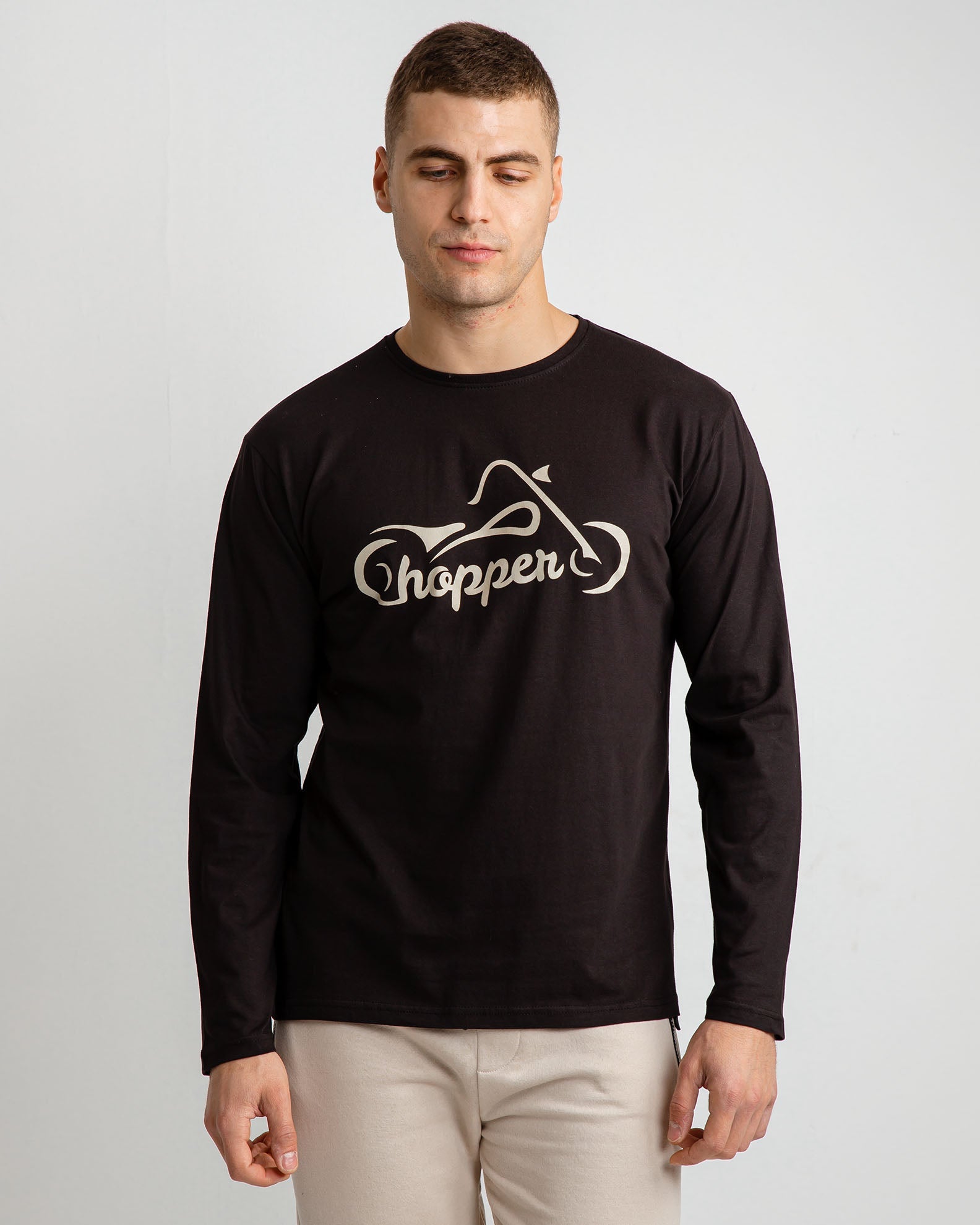 Men's Long Sleeve Shirt with 'Chopper' Print-BLACK