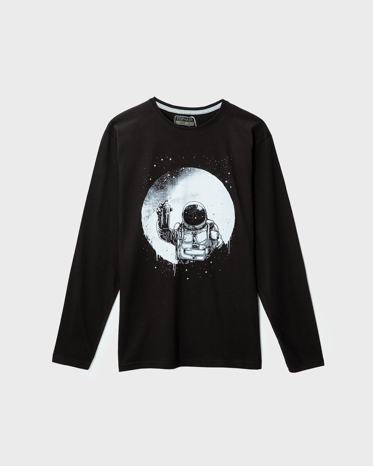 Men's Long Sleeve Blouse with 'Moon spray' Print-BLACK