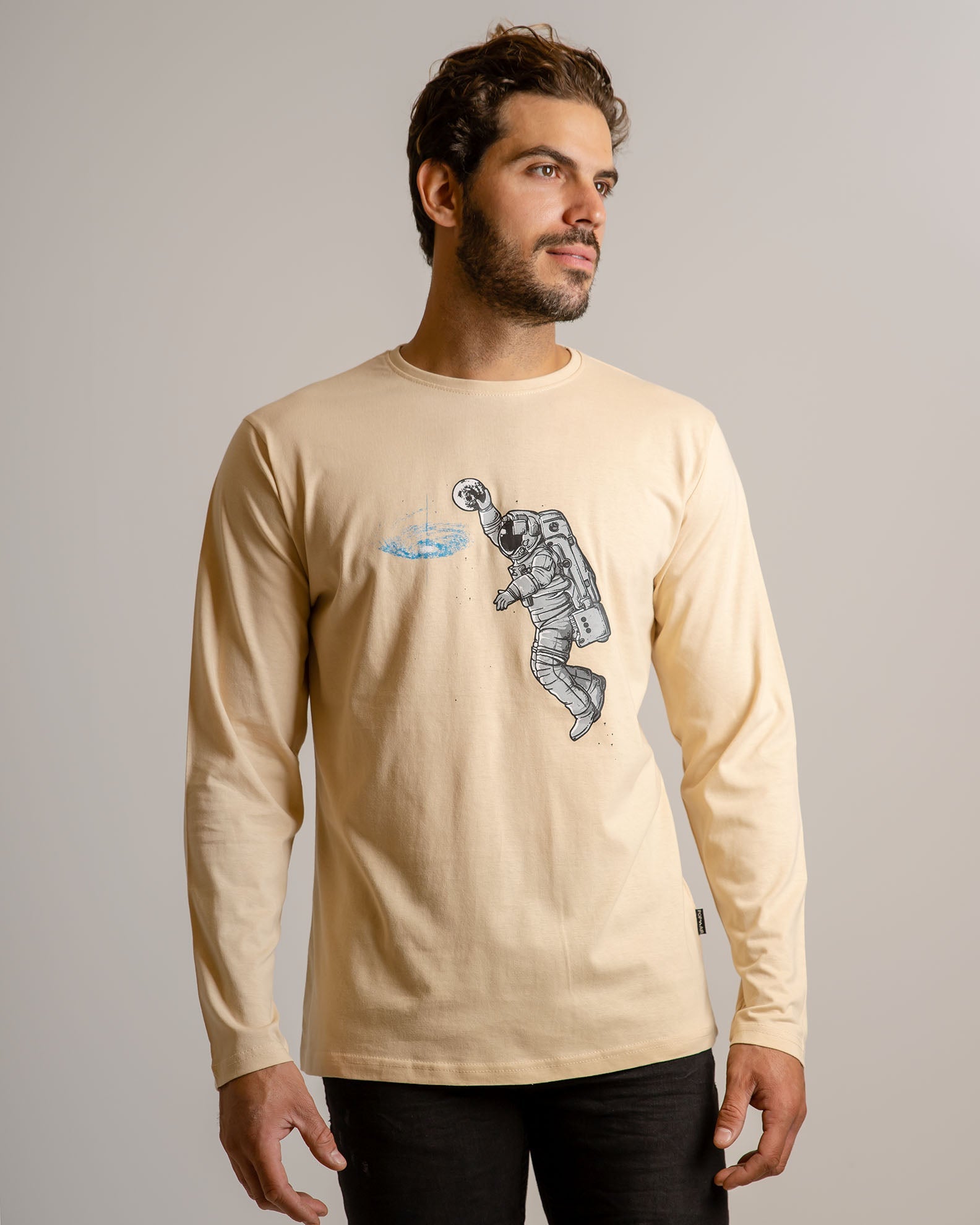 Men's Long-Sleeve Blouse with 'Moon" Print-CREAM