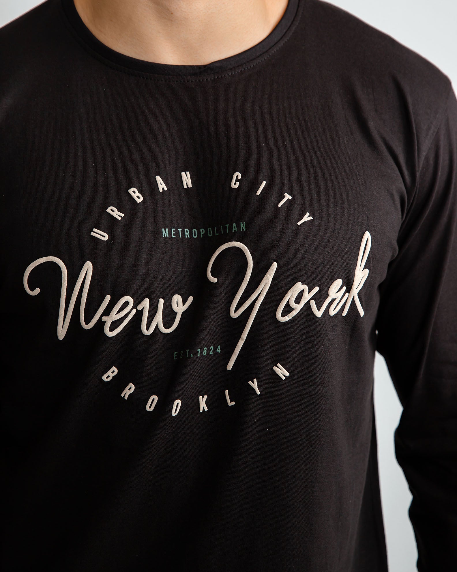 Men's Long Sleeve Blouse with 'New york' Print-BLACK