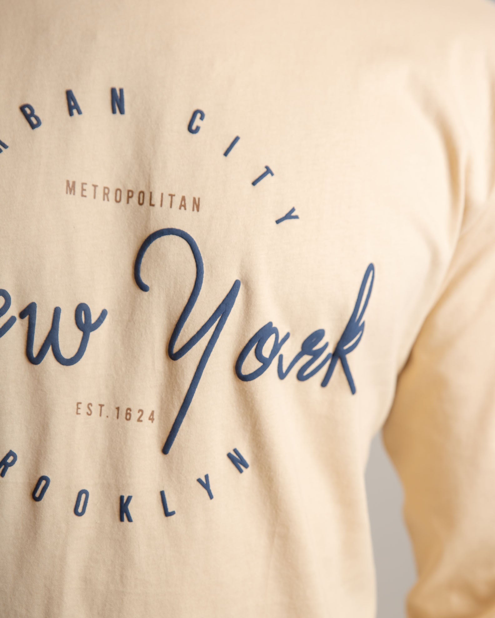 Men's Long Sleeve Blouse with 'New york' Print-CREAM