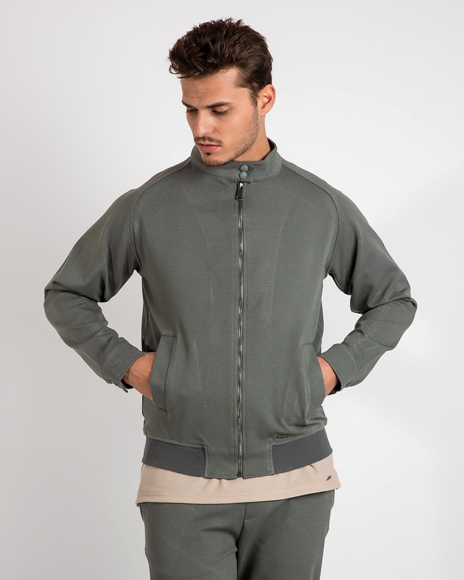 Men's pique jacket 'Hudson'-KHAKI