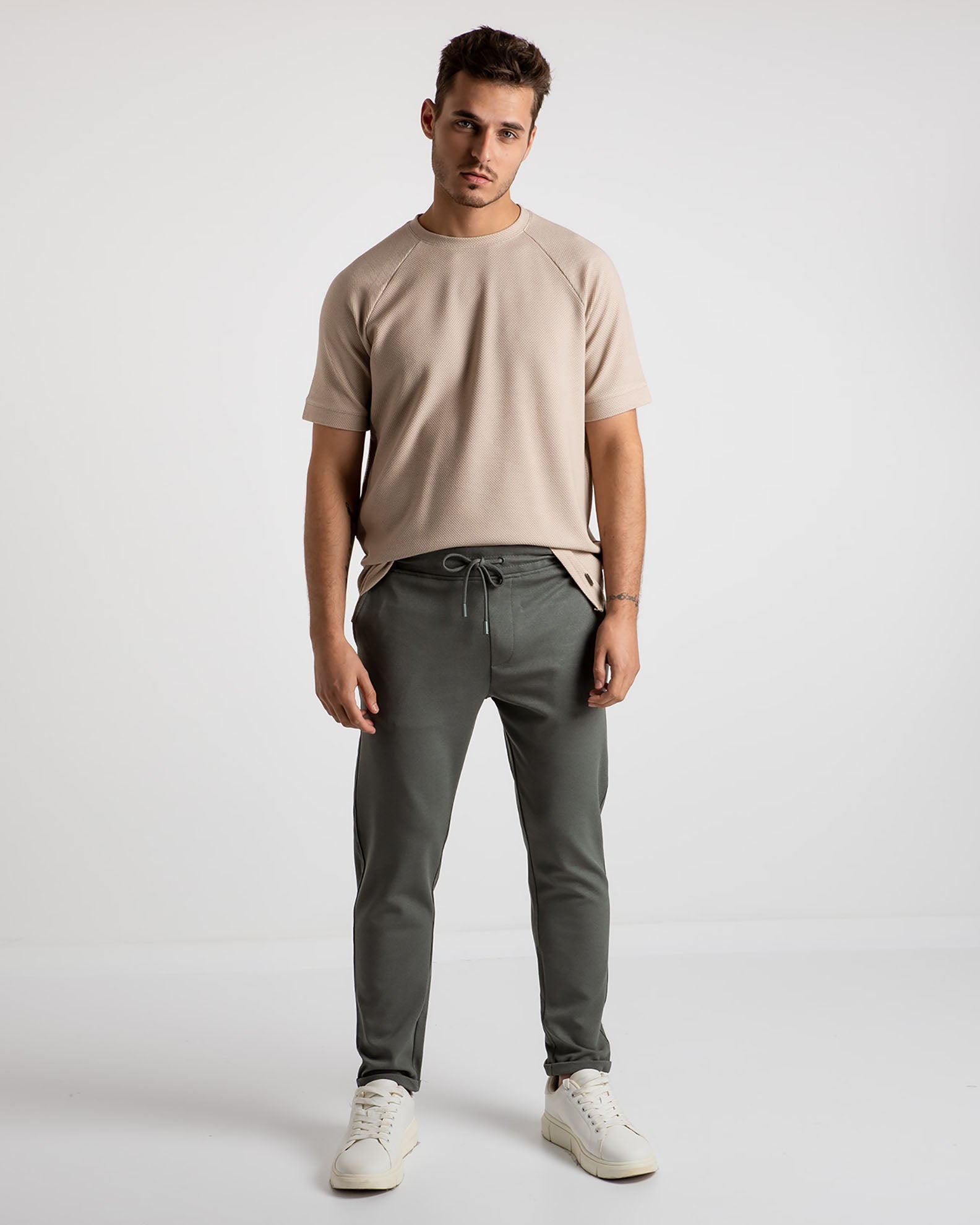 Men's 'Byron' pique trousers-KHAKI