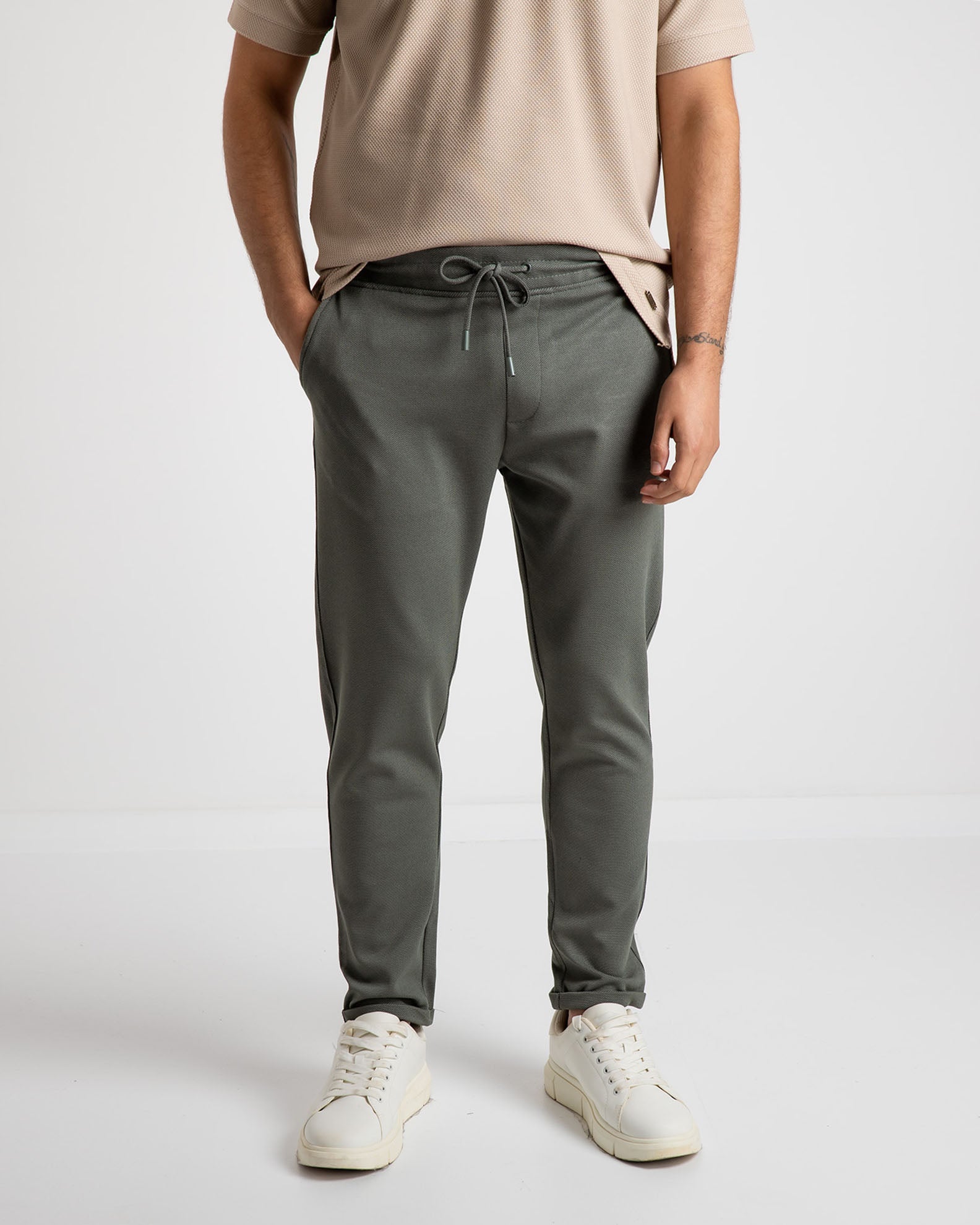 Men's 'Byron' pique trousers-KHAKI