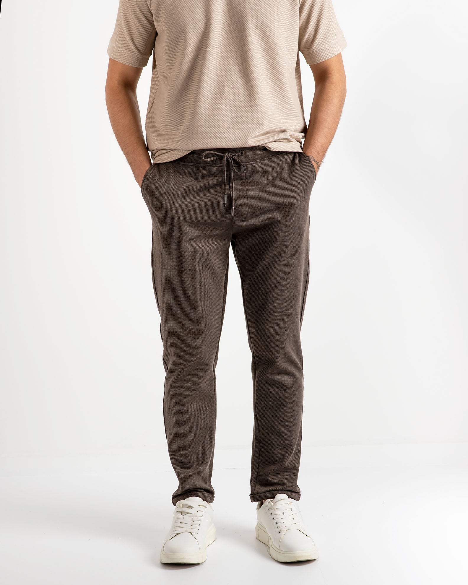 Men's pique trousers 'Byron'-TAUPE