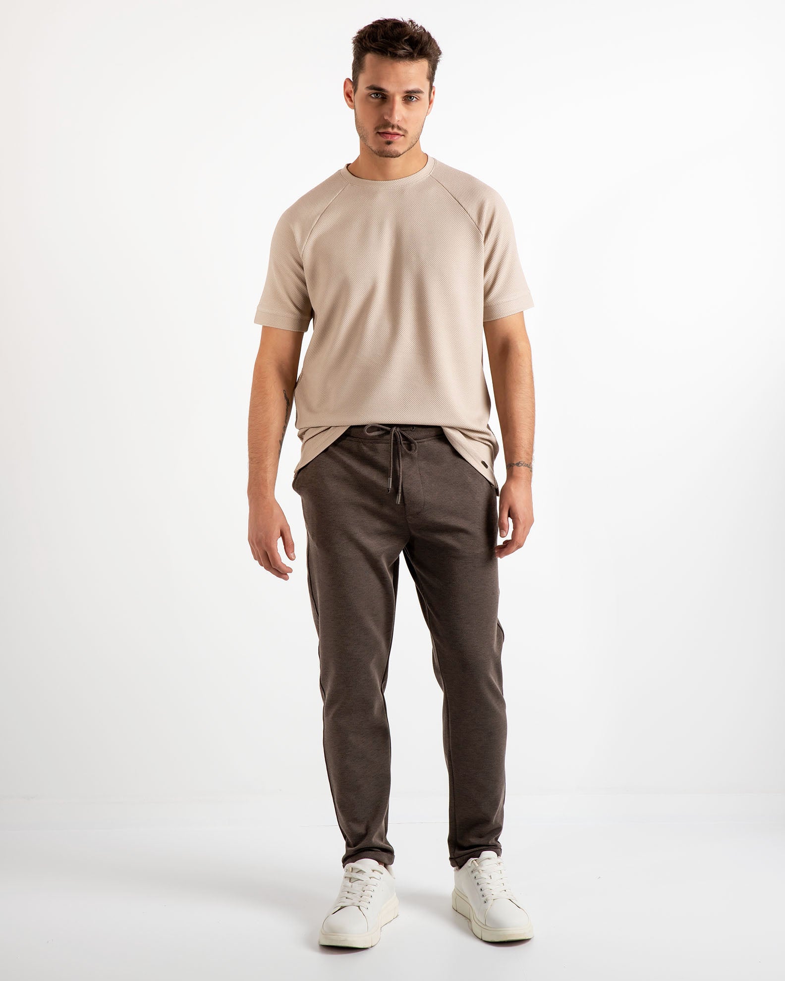 Men's pique trousers 'Byron'-TAUPE