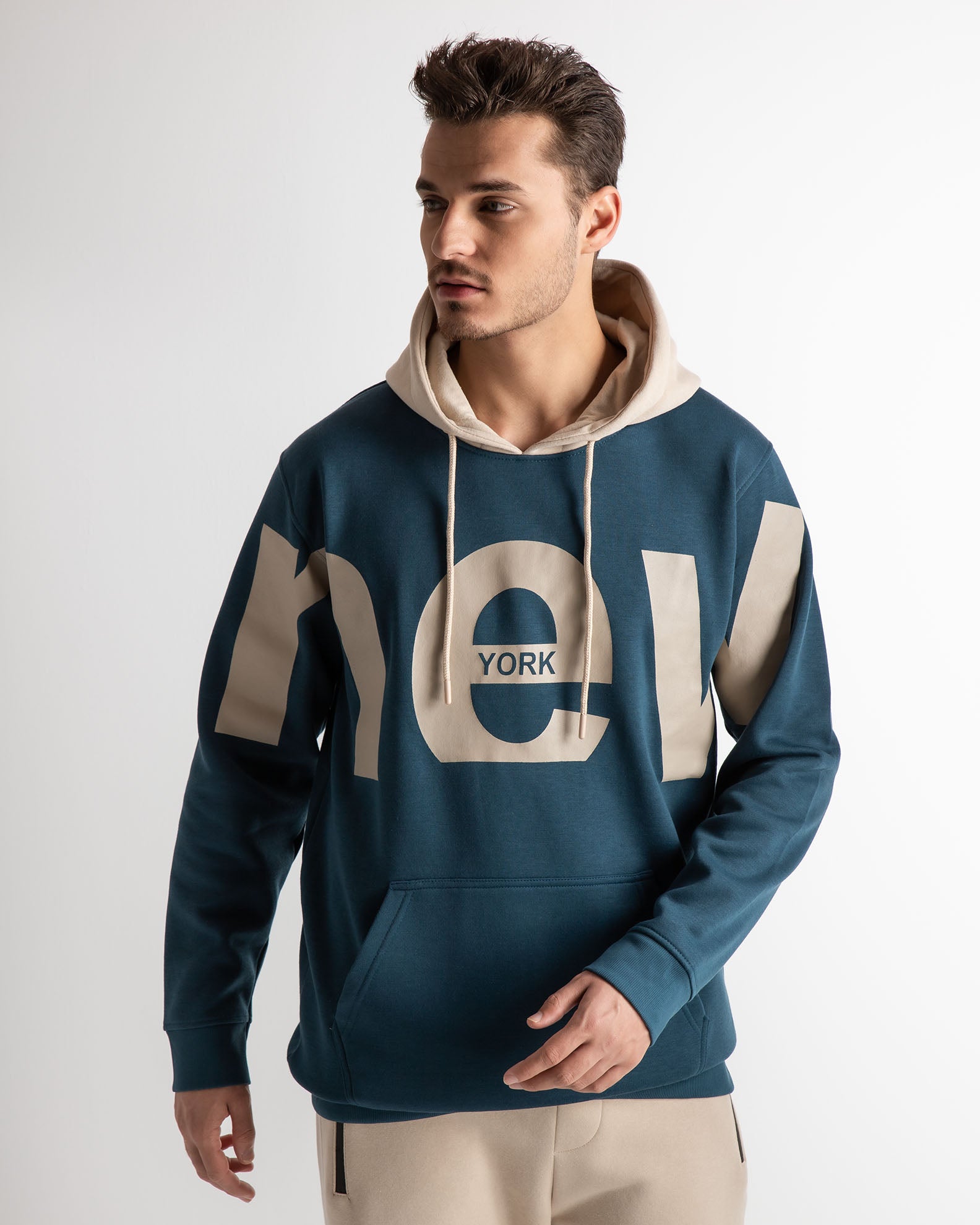 Men's sweatshirt with print 'New'-PETROL