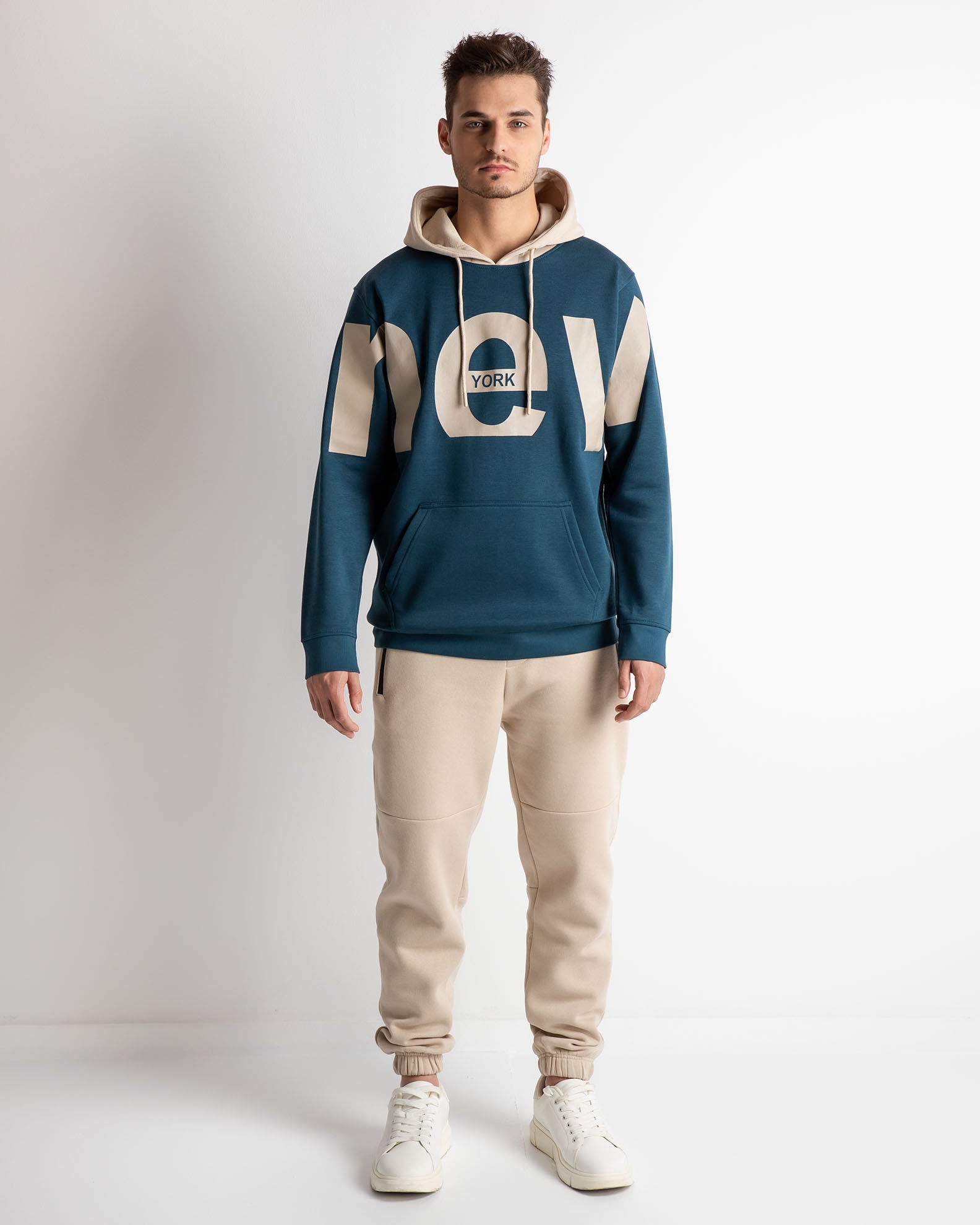 Men's sweatshirt with print 'New'-PETROL