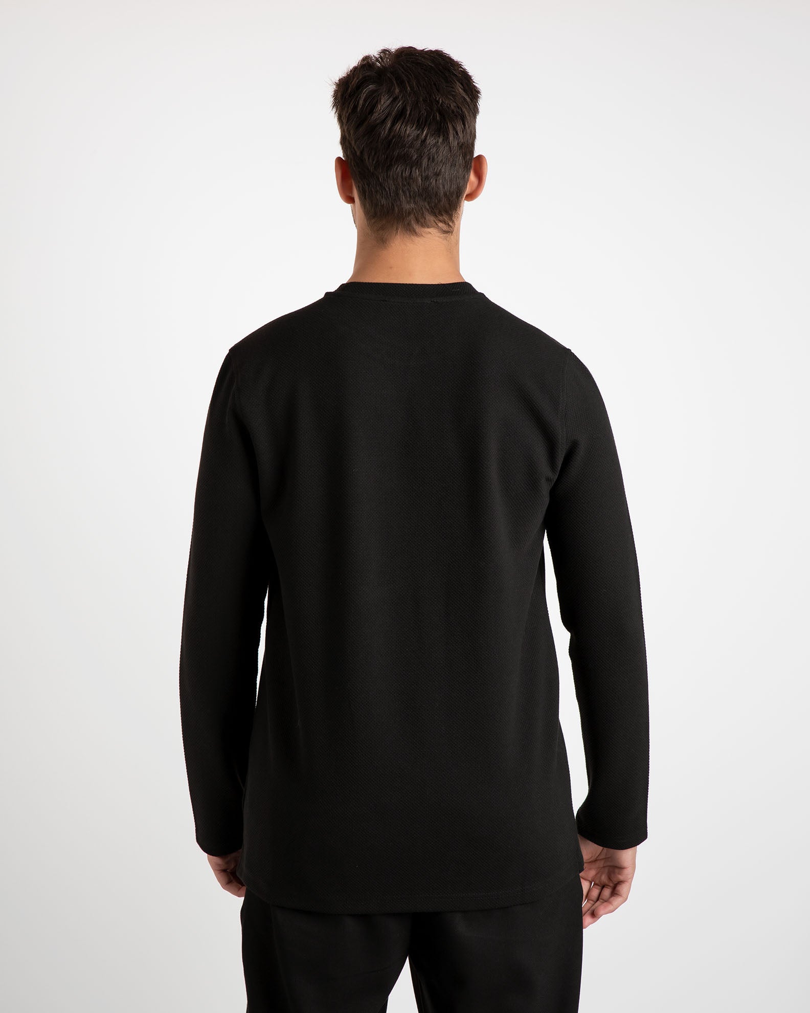 Men's long-sleeved pique shirt 'Ricko'-BLACK