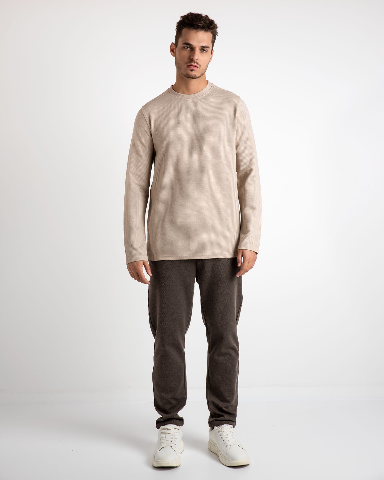 Men's long-sleeved pique blouse 'Ricko'-CREAM