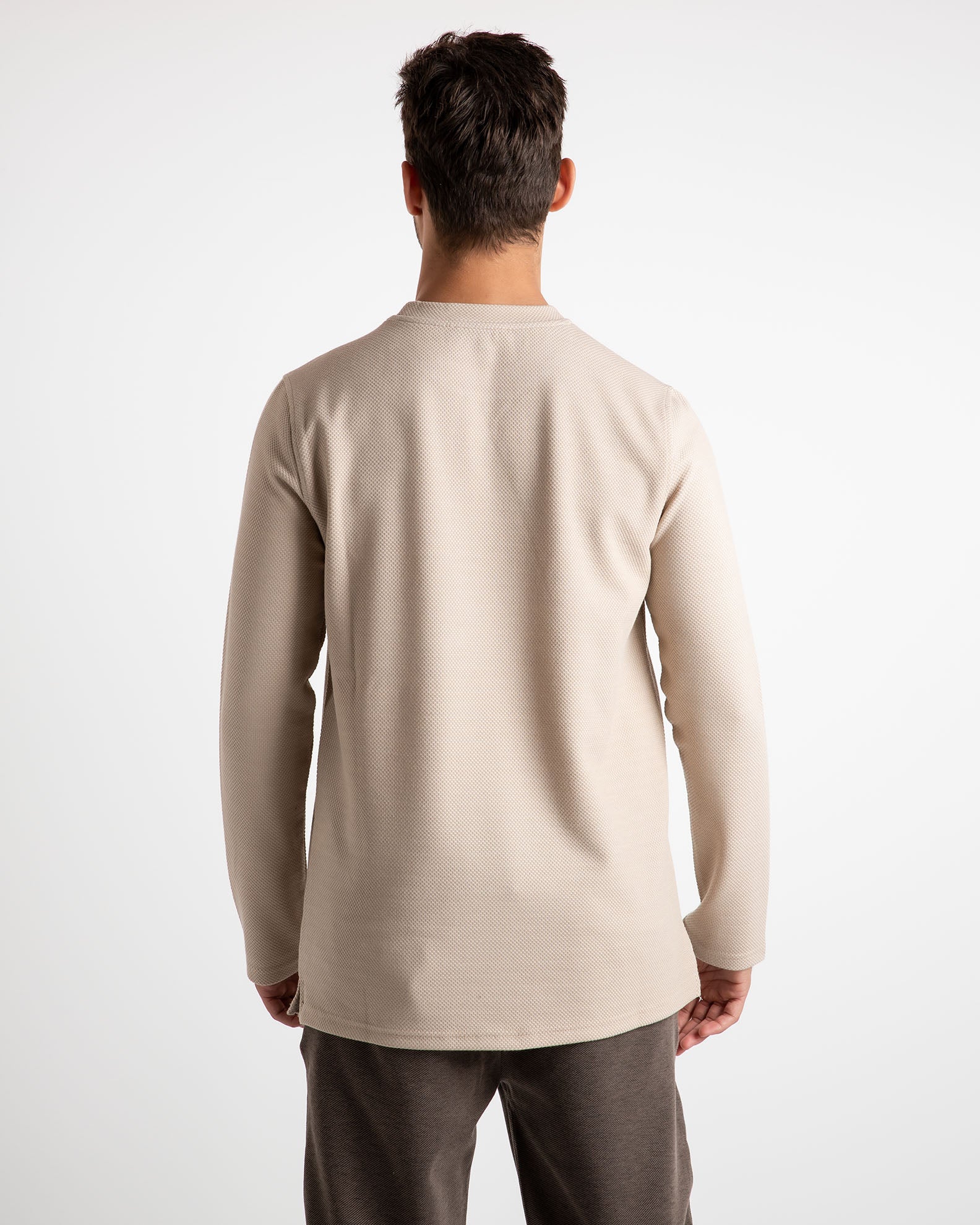 Men's long-sleeved pique blouse 'Ricko'-CREAM