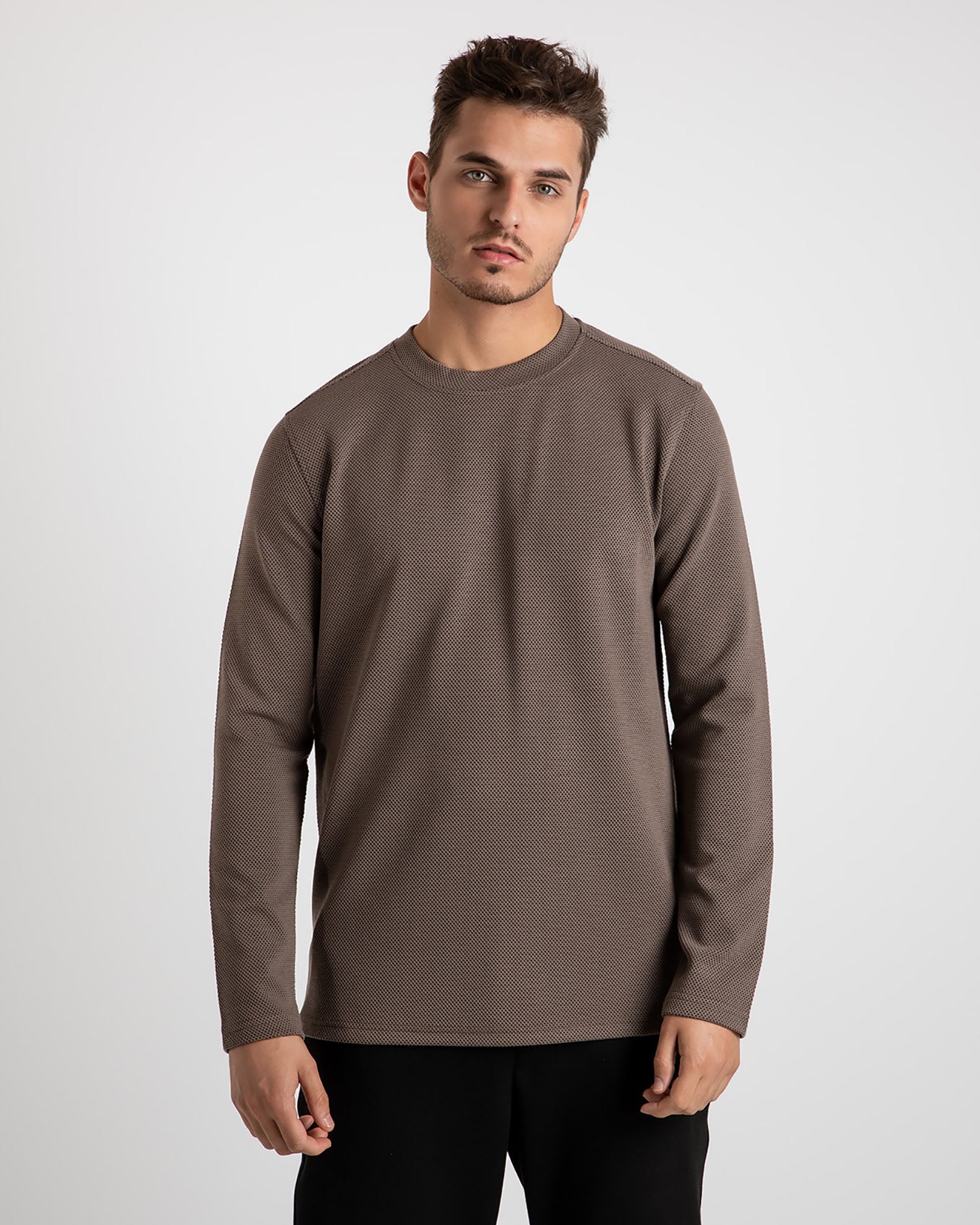 Men's long-sleeved pique blouse 'Ricko'-TAUPE