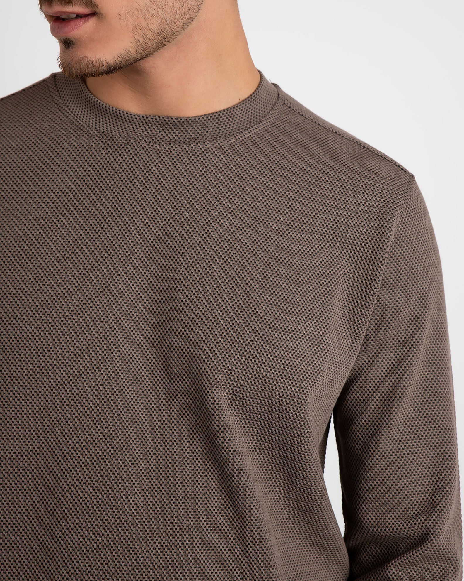 Men's long-sleeved pique blouse 'Ricko'-TAUPE