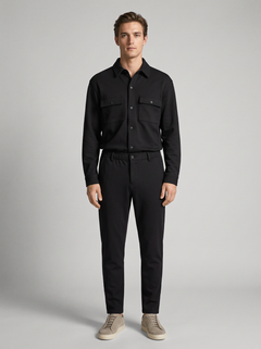 Ανδρικό παντελόνι chino με ελαστική μέση relaxed fit 'Bradford'-BLACK