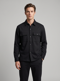 Ανδρικό overshirt από ανάγλυφο ύφασμα Regular fit 'Las Vegas'-BLACK